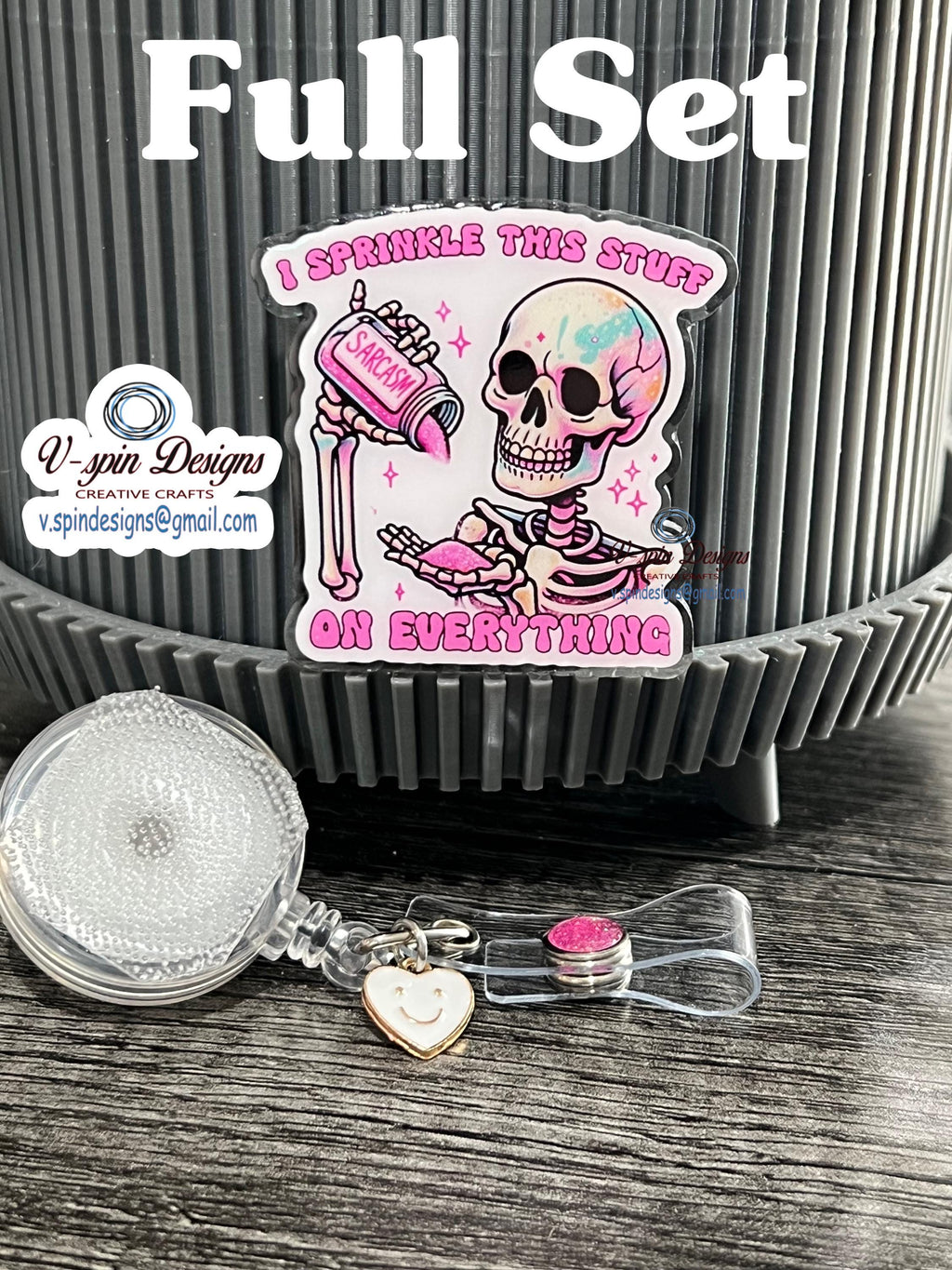 "Sarcasm" Skeleton Badge Reel | Funny Retractable Acrylic ID Holder