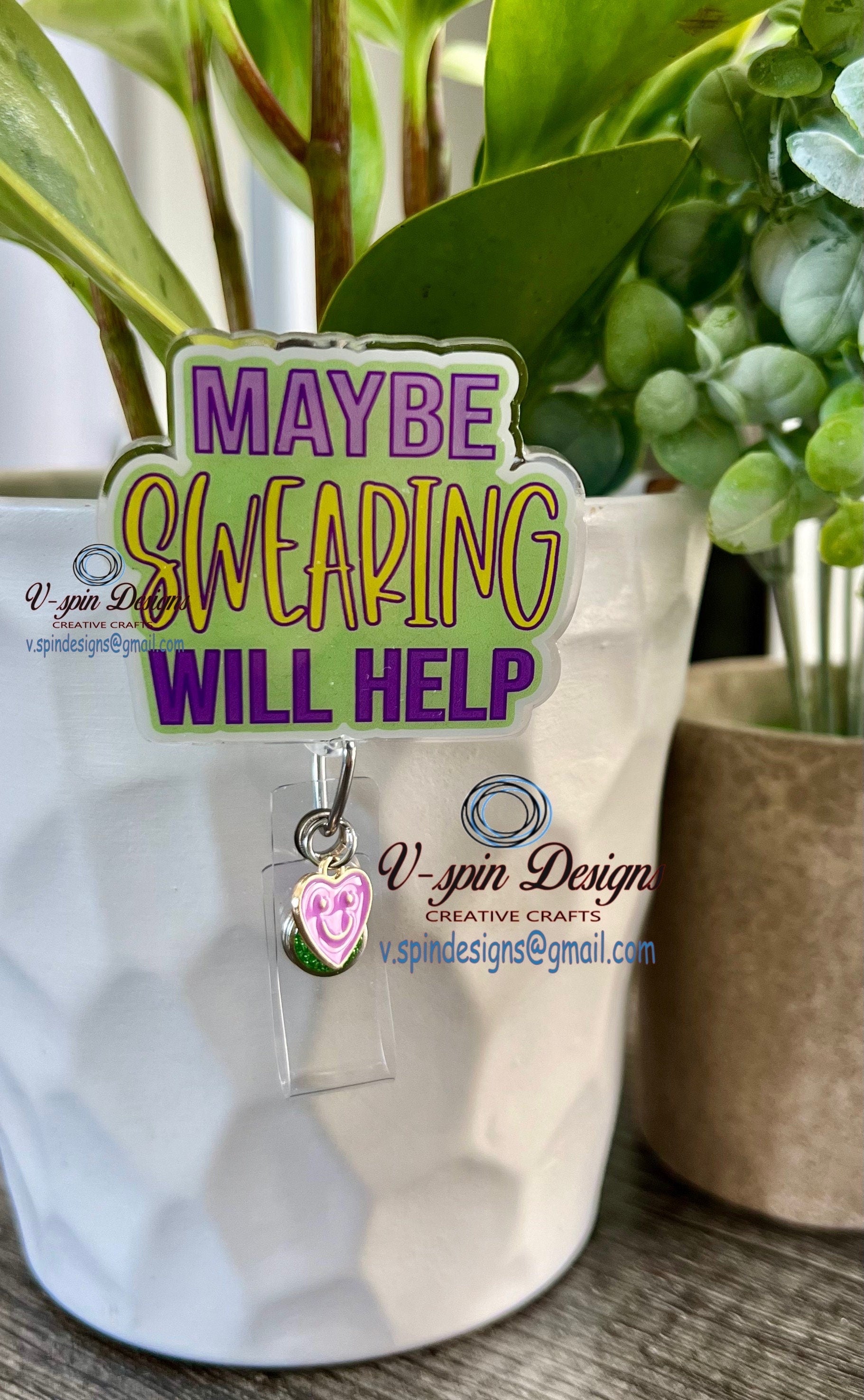 "Maybe Swearing Will Help" Badge Reel | Funny Retractable Acrylic ID Holder