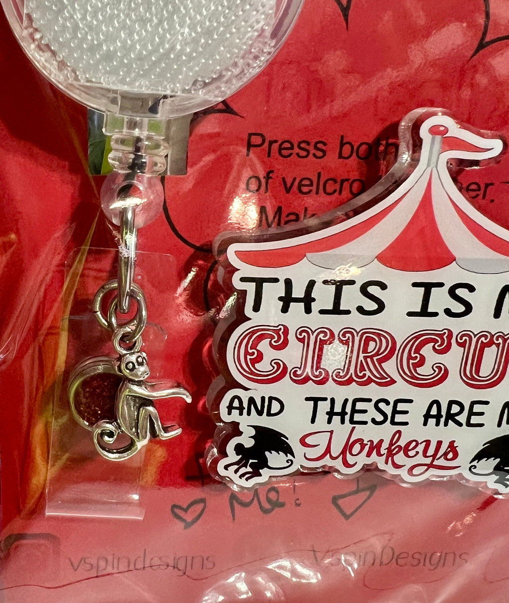 Funny Circus Monkey Badge Reel: Interchangeable ID Holder