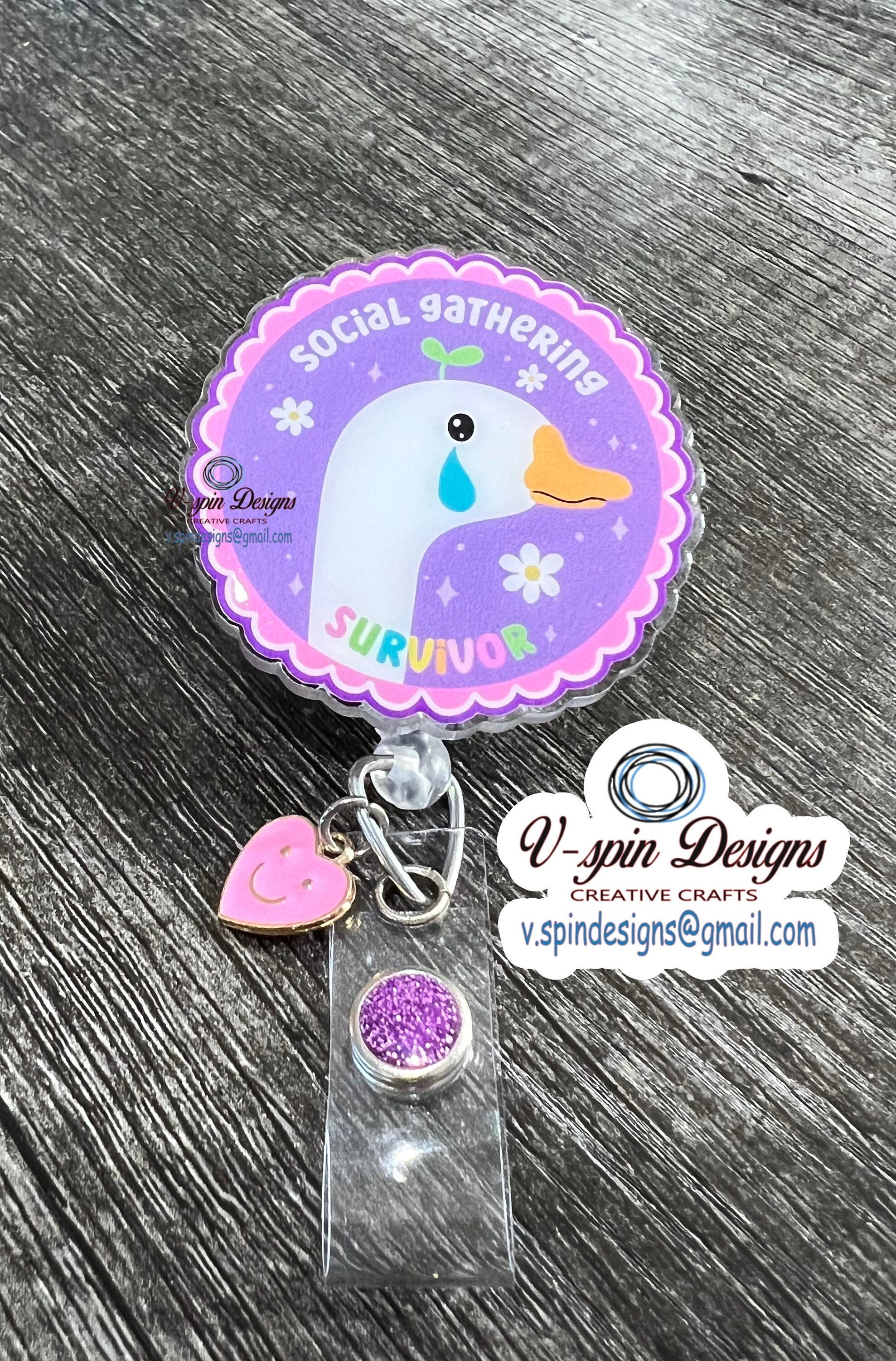 "Social Gathering Survivor" Goose Badge Reel | Funny Retractable ID Holder