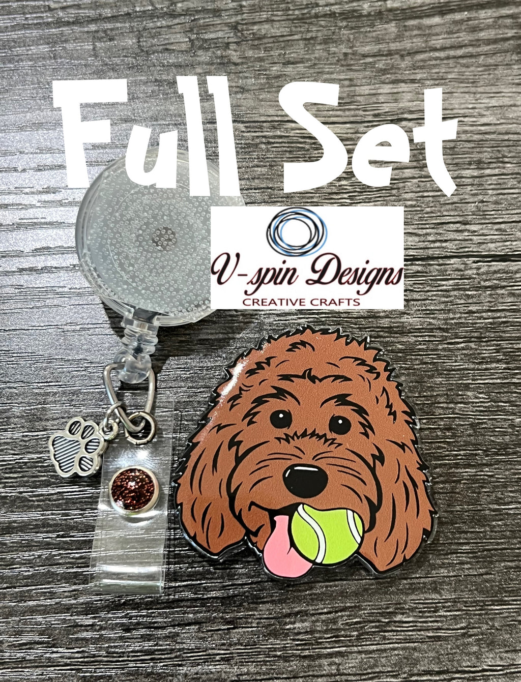 Doodle Dog with Tennis Ball Badge Reel | Retractable Acrylic ID Holder