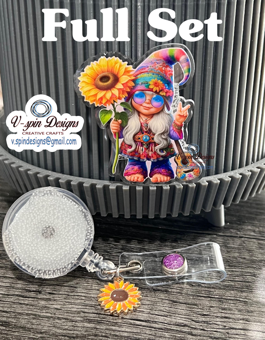 Hippie Girl Gnome Badge Reel | Retractable Acrylic ID Holder