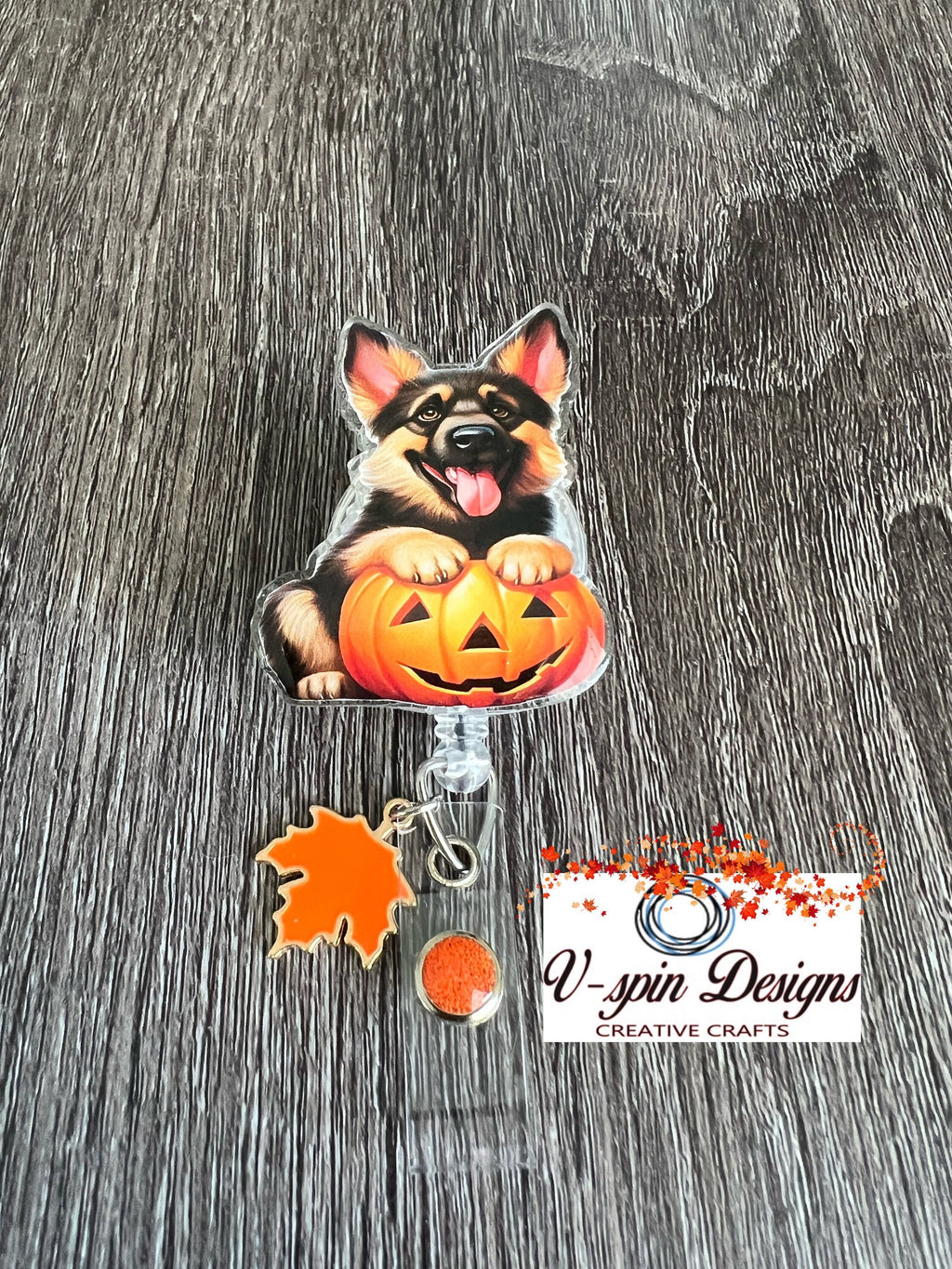 Fall German Shepherd Puppy Badge Reel | Retractable Acrylic ID Holder