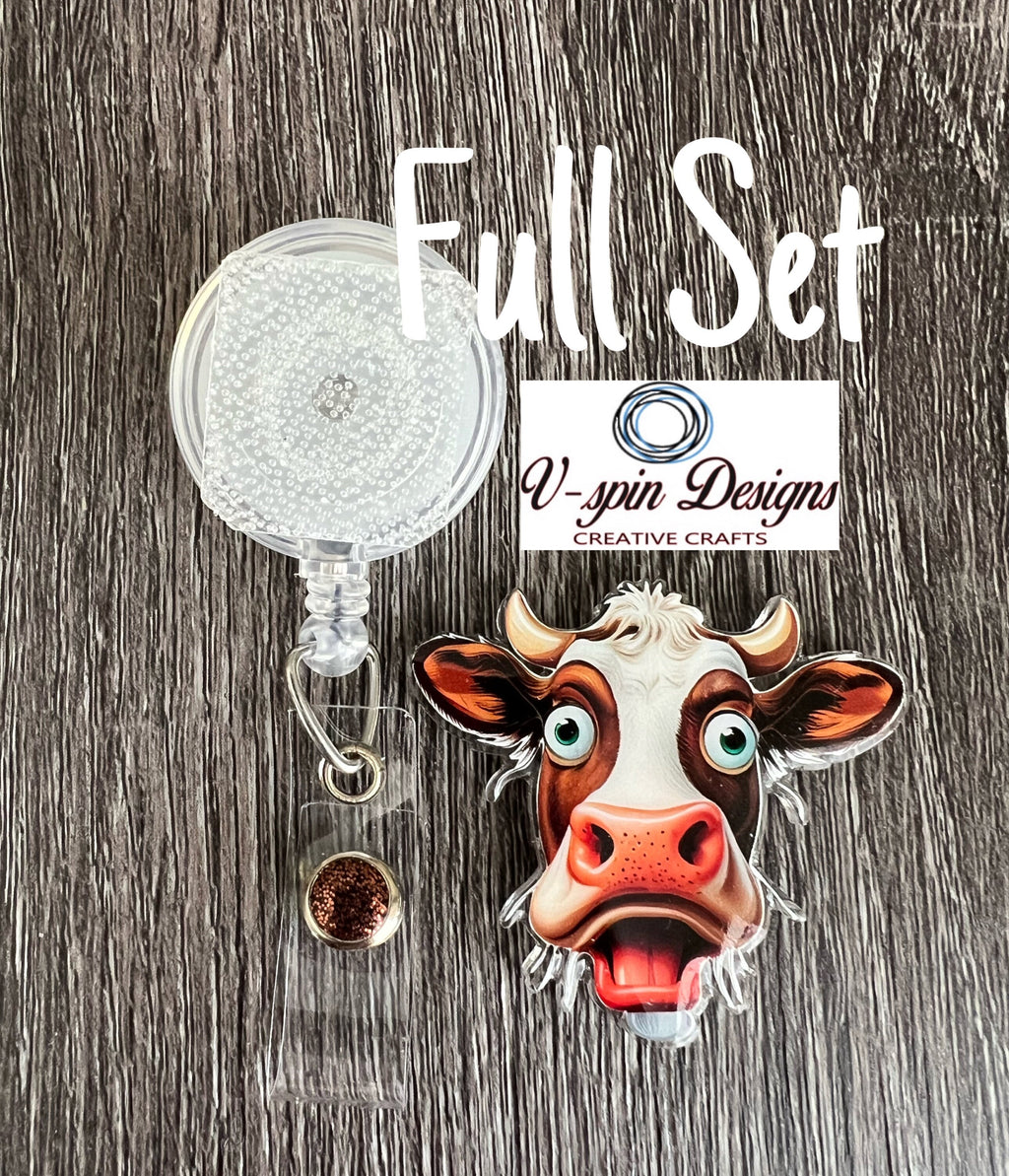 Funny Cow Face Badge Reel | Retractable Acrylic ID Holder