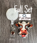 Funny Cow Face Badge Reel | Retractable Acrylic ID Holder