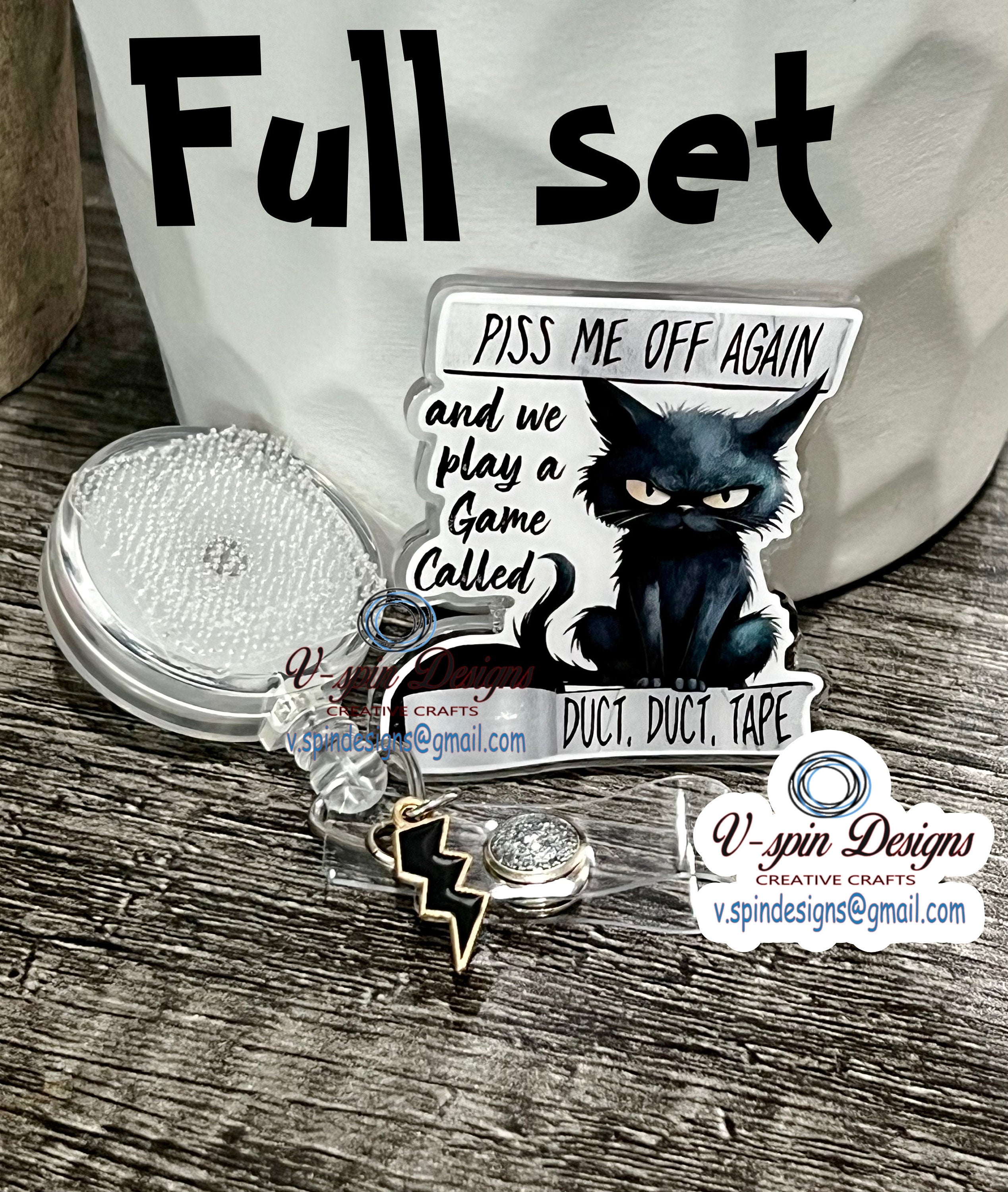 "Piss Me Off & We Play a Game" Black Cat Badge Reel | Funny Retractable ID Holder