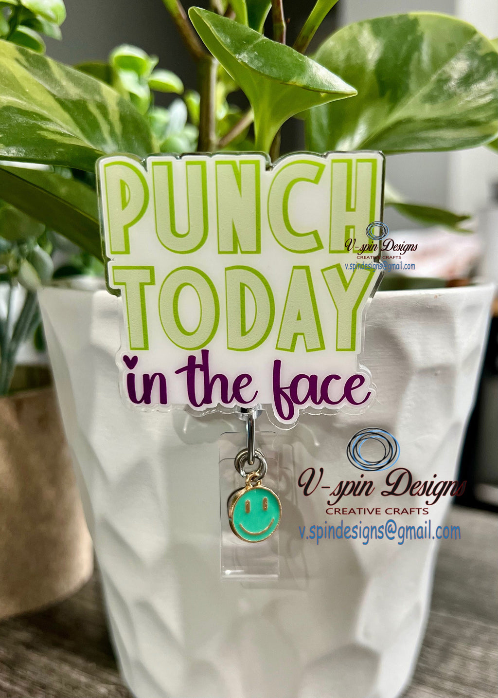 "Punch Today in the Face" Badge Reel | Funny Retractable Acrylic ID Holder