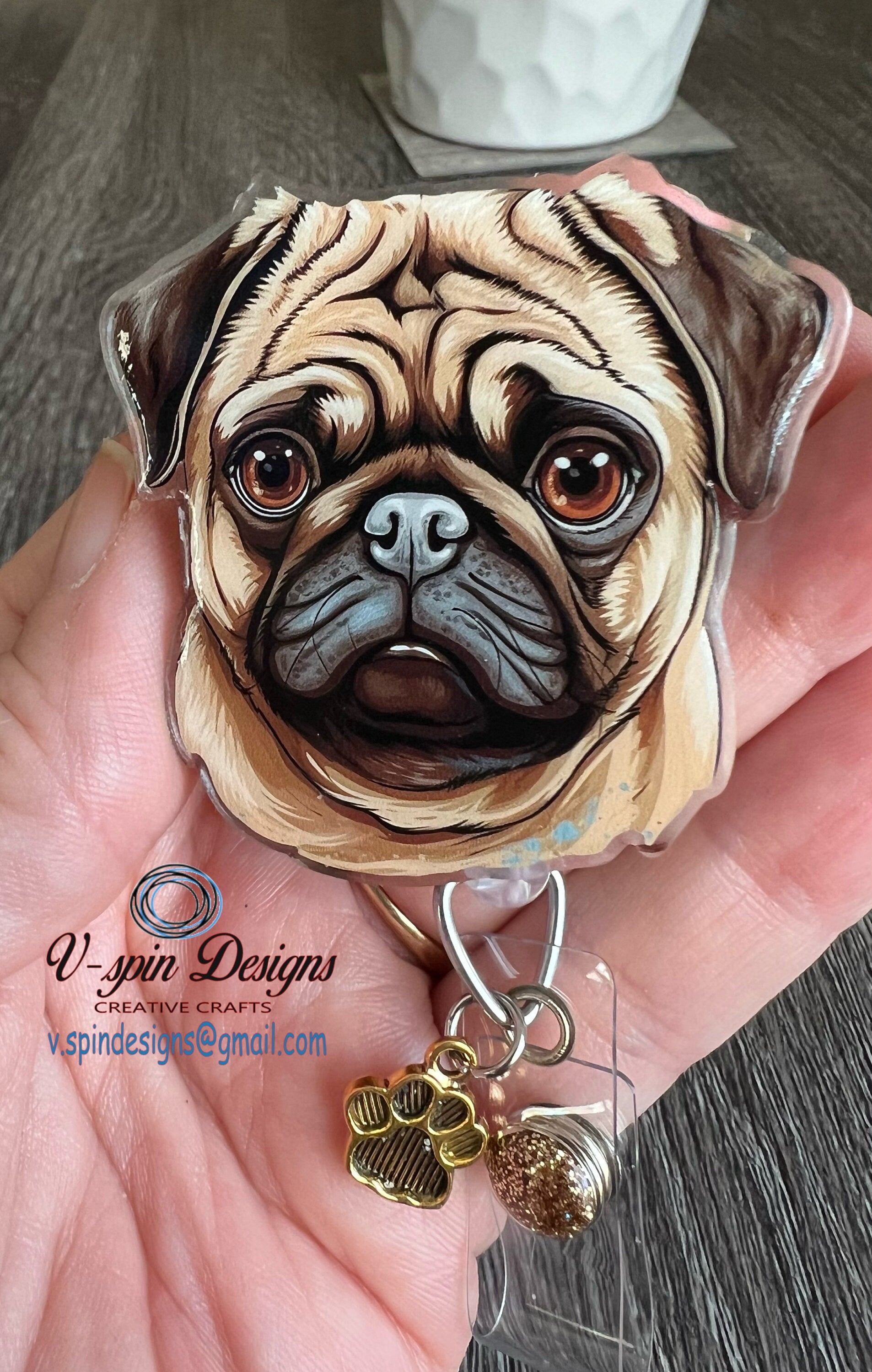 Pug dog retractable badge reel/ID Holder/card holder/dog badge reels/nurses