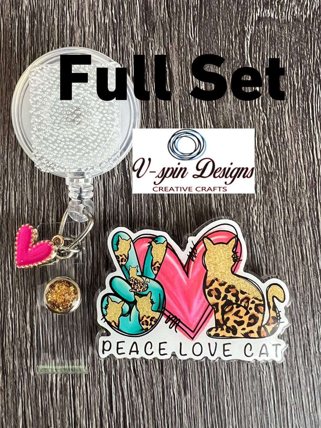 Peace Love Cat Badge Reel | Retractable Acrylic ID Holder