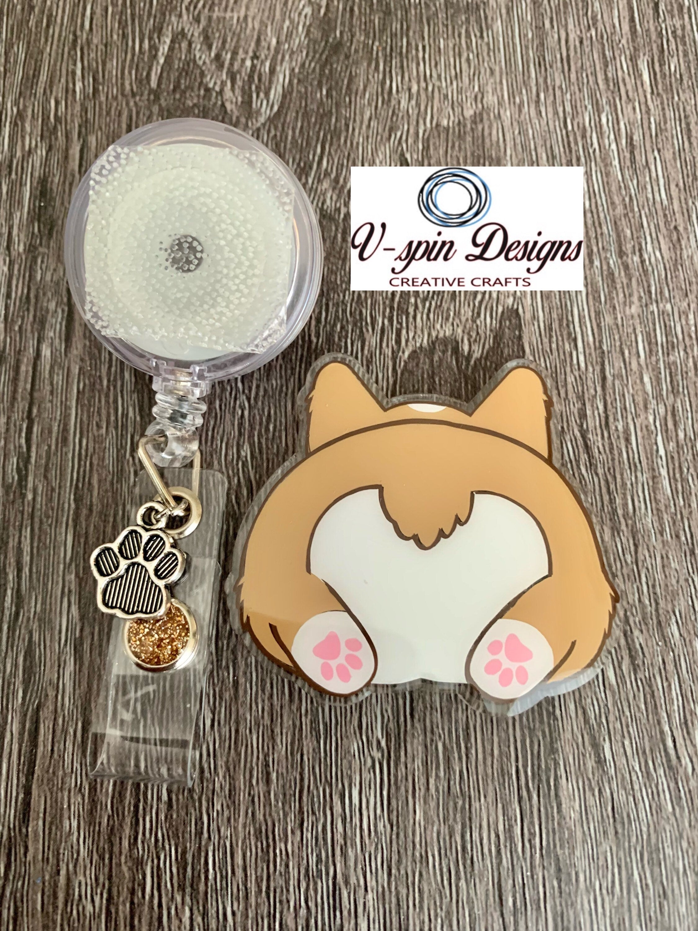 Corgi Butt Badge Reel | Retractable Acrylic ID Holder for Dog Lovers