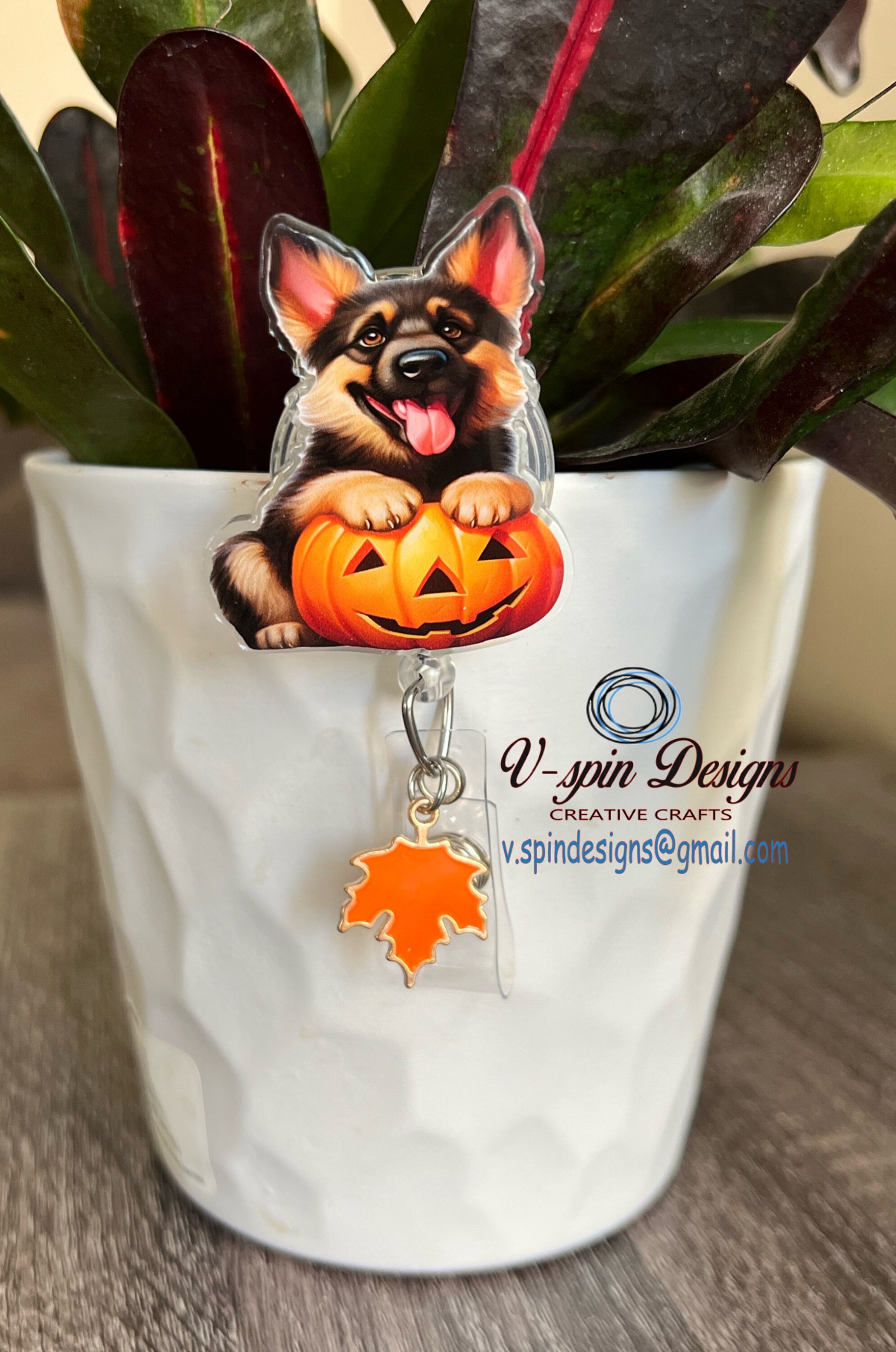 Fall German Shepherd Puppy Badge Reel | Retractable Acrylic ID Holder