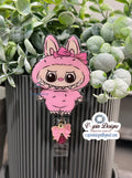 Pink Monster Badge Reel: Acrylic ID Holder with Bow/pop culture badge reels