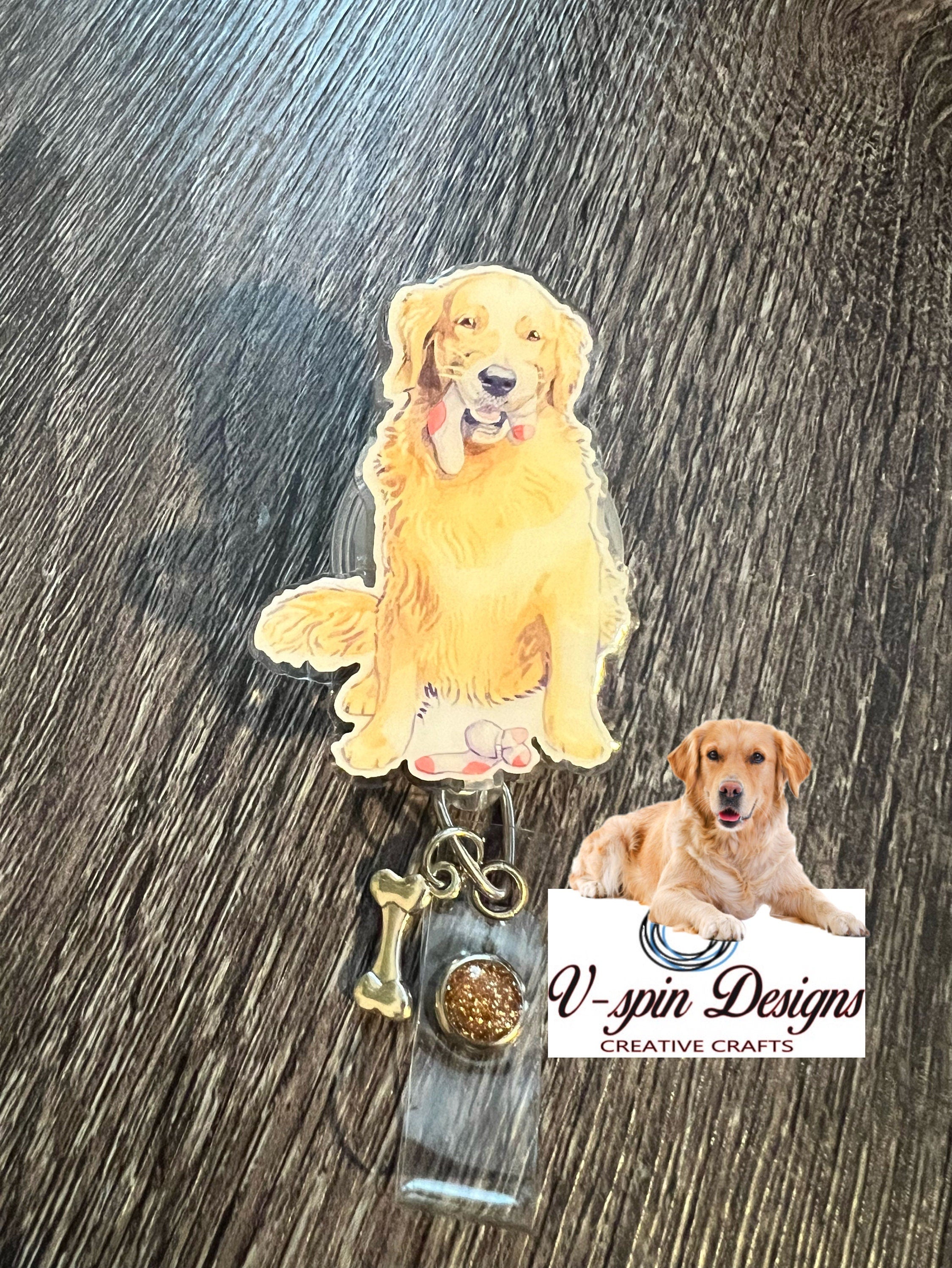 Golden Retriever dog with Socks, retractable badge reel/ID Holder/card holder/dog/nurses/teachers