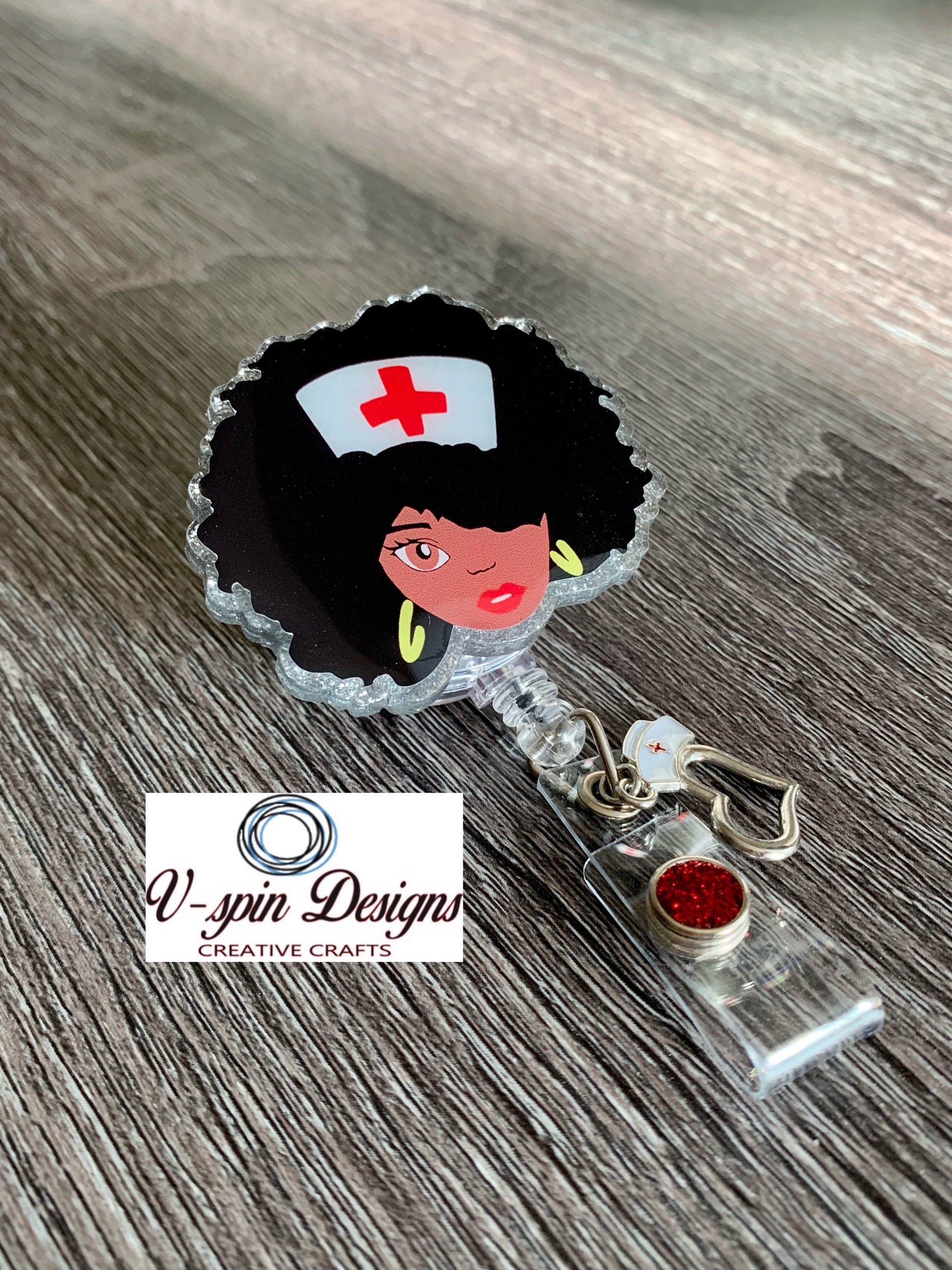 Nurse Badge Reel | Retractable Acrylic ID Holder with Charm