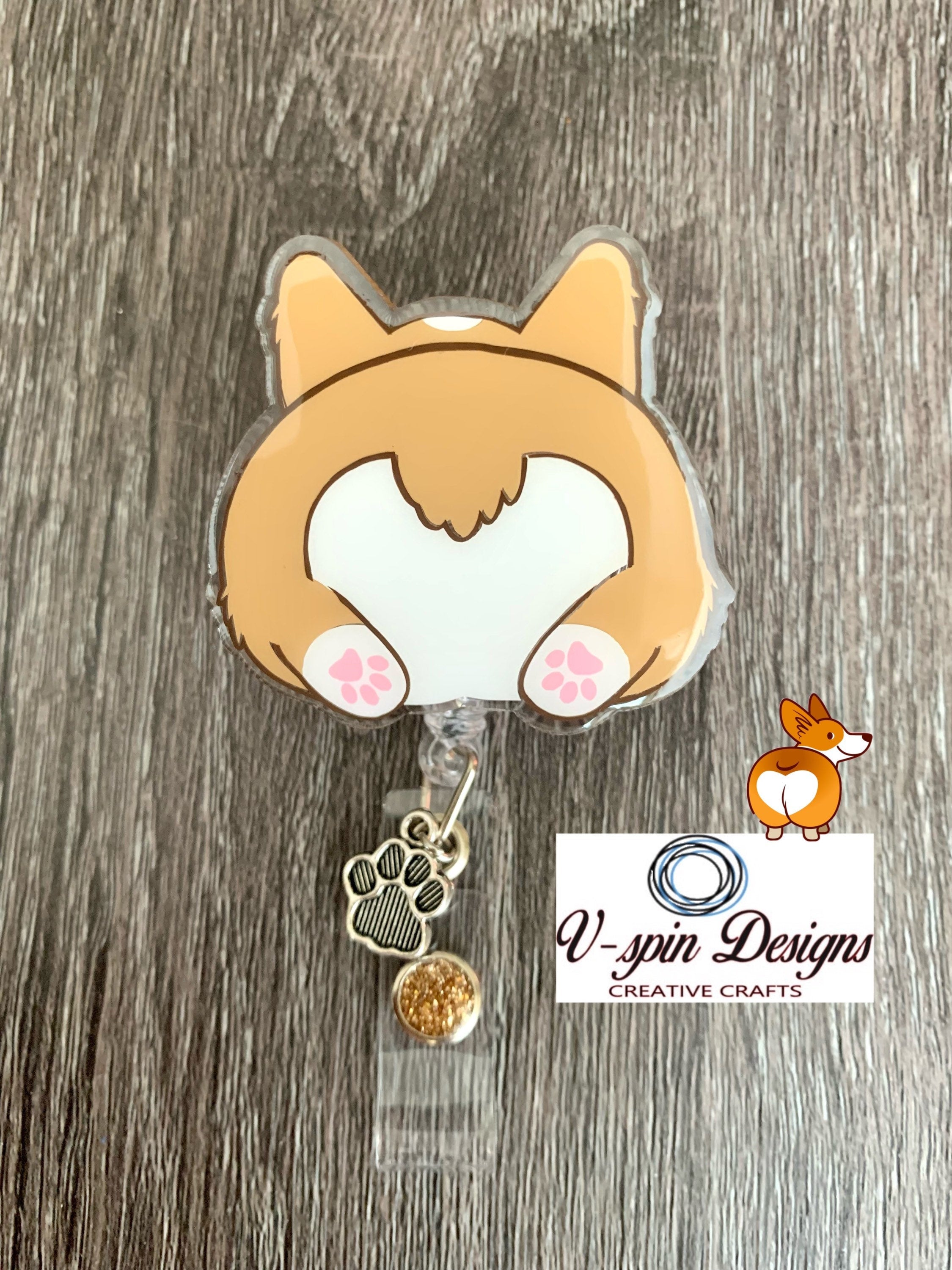 Corgi Butt Badge Reel | Retractable Acrylic ID Holder for Dog Lovers