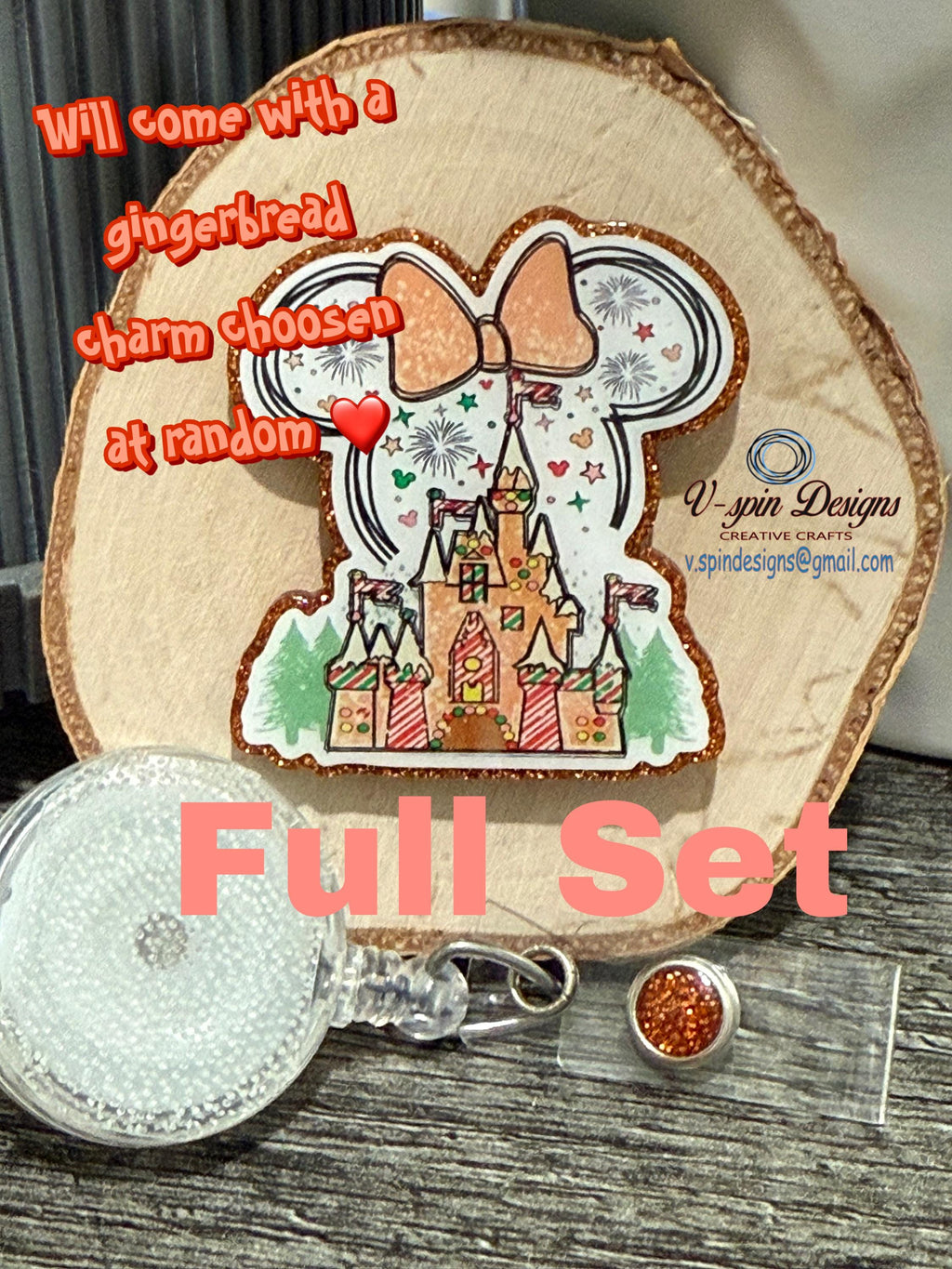 Gingerbread Castle Badge Reel | Christmas Glitter Retractable Acrylic ID Holder