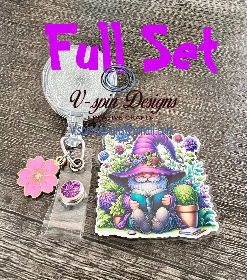 Garden Book Gnome badge reel/ID Holder/nurses/teachers/gnome badge reels/cute badge reels