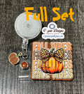 "Fall Vibes" Pumpkin Badge Reel | Orange Glitter Retractable Acrylic ID Holder