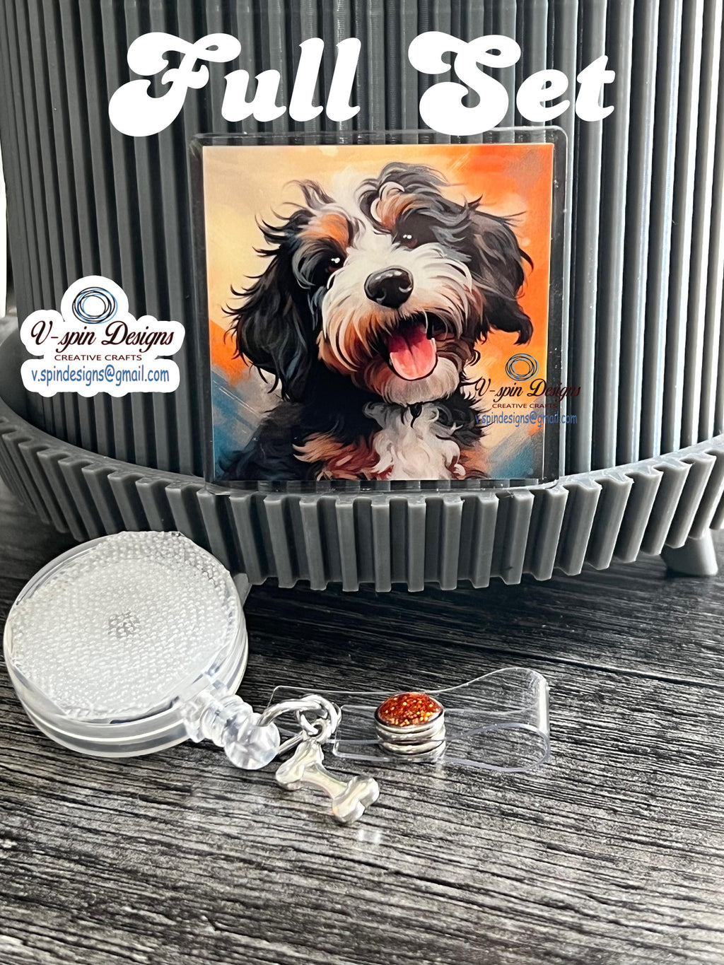 Berne doodle Dog Badge Reel | Retractable Acrylic ID Holder for Dog Lovers