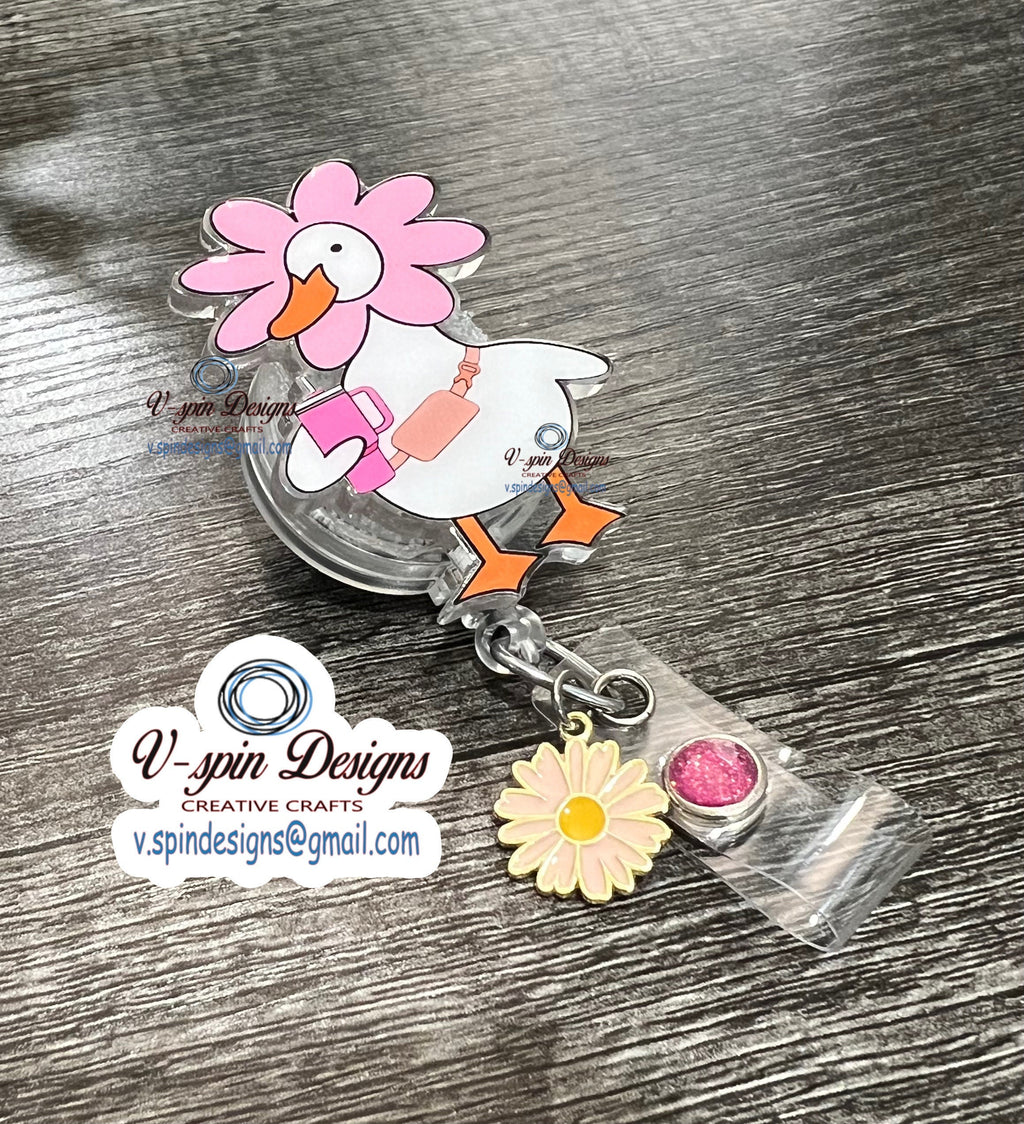 Funny Goose Flower Badge Reel, ID Holder, Teacher Gift