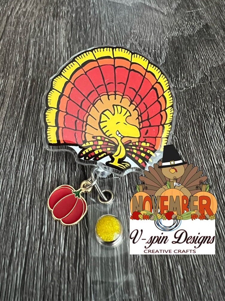 Cute Turkey Badge Reel | Thanksgiving Retractable Acrylic ID Holder