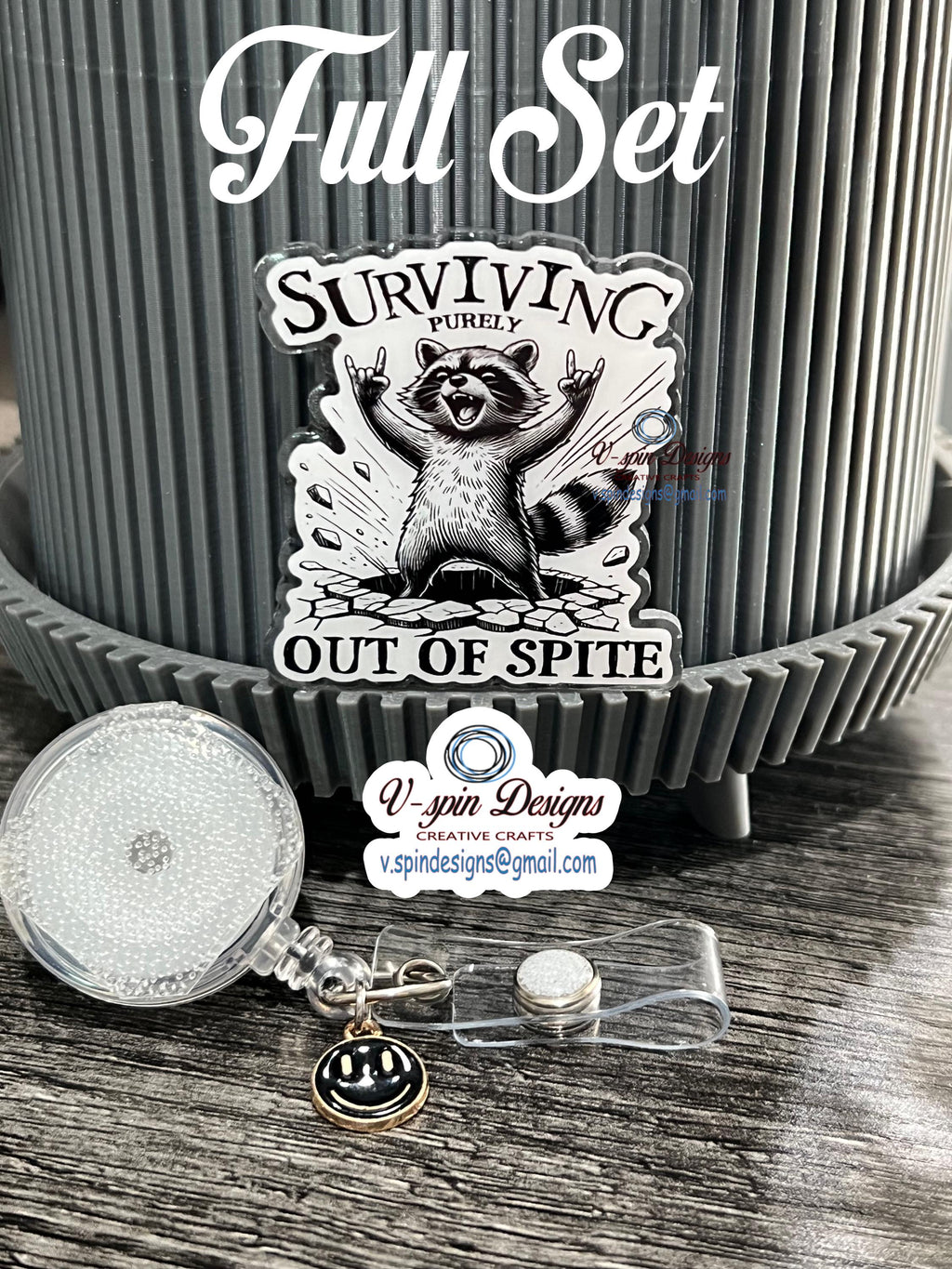 Funny Raccoon Badge Reel: Surviving Out of Spite, ID Holder