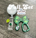 Lucky Stethoscope Clover Bow Badge Reel | St. Patrick's Day Retractable ID Holder