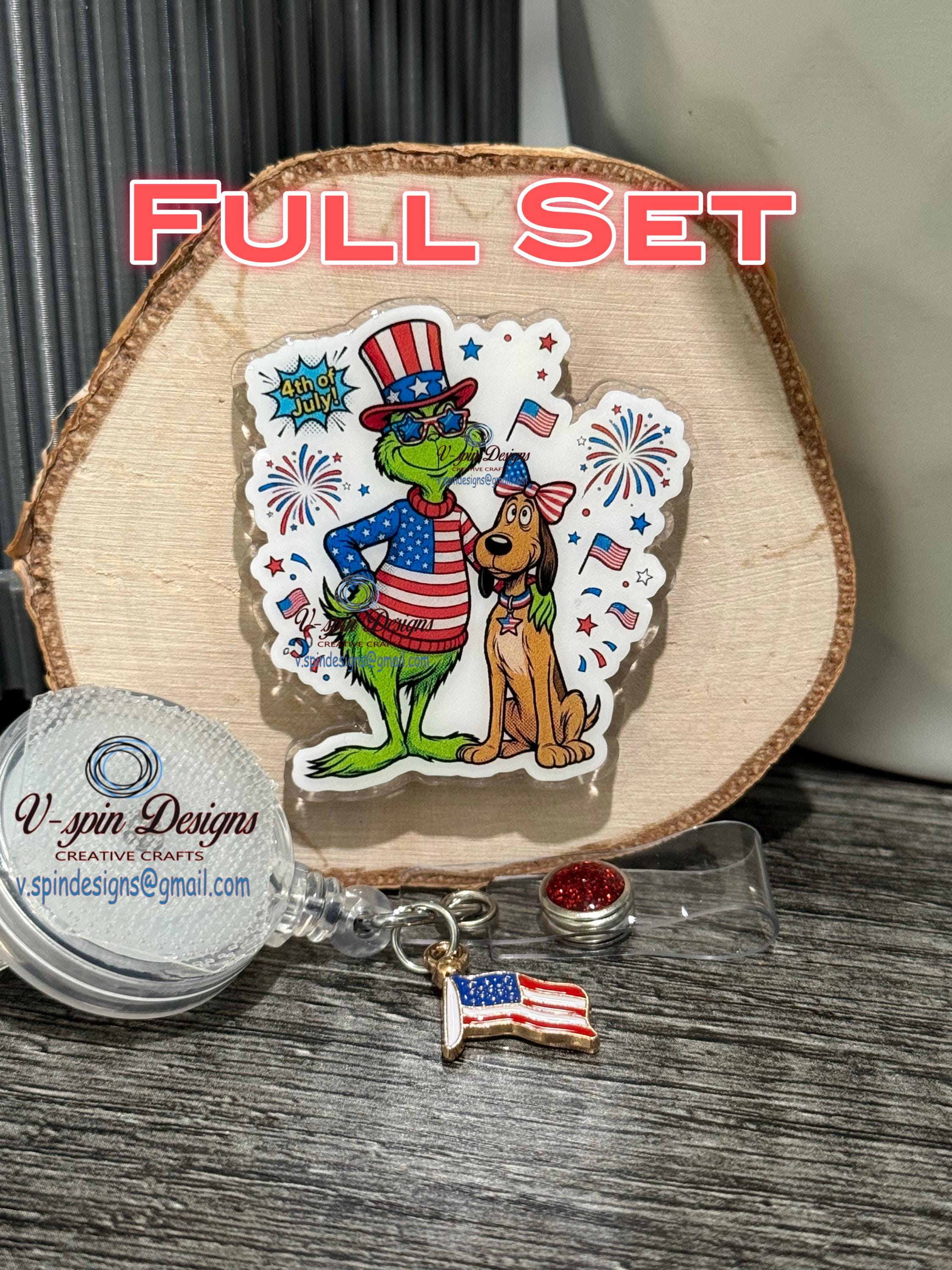 4th of July Patriotic Badge Reel | Retractable Acrylic ID Holder