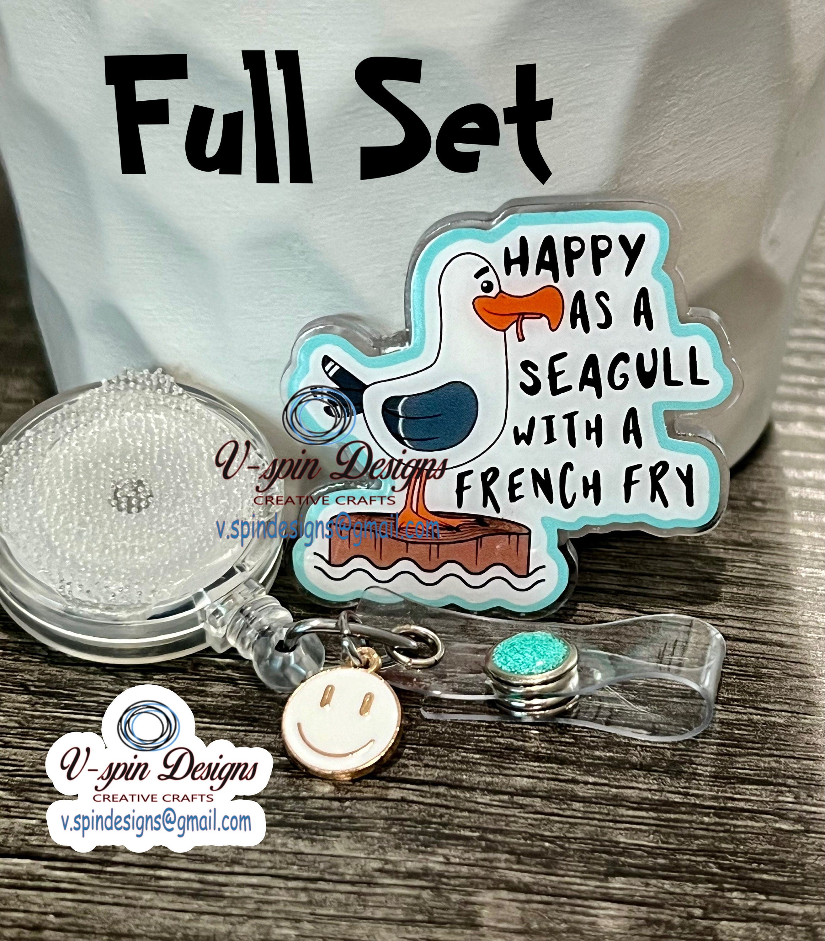 "Happy as a Seagull with a French Fry" Badge Reel | Funny Retractable ID Holder