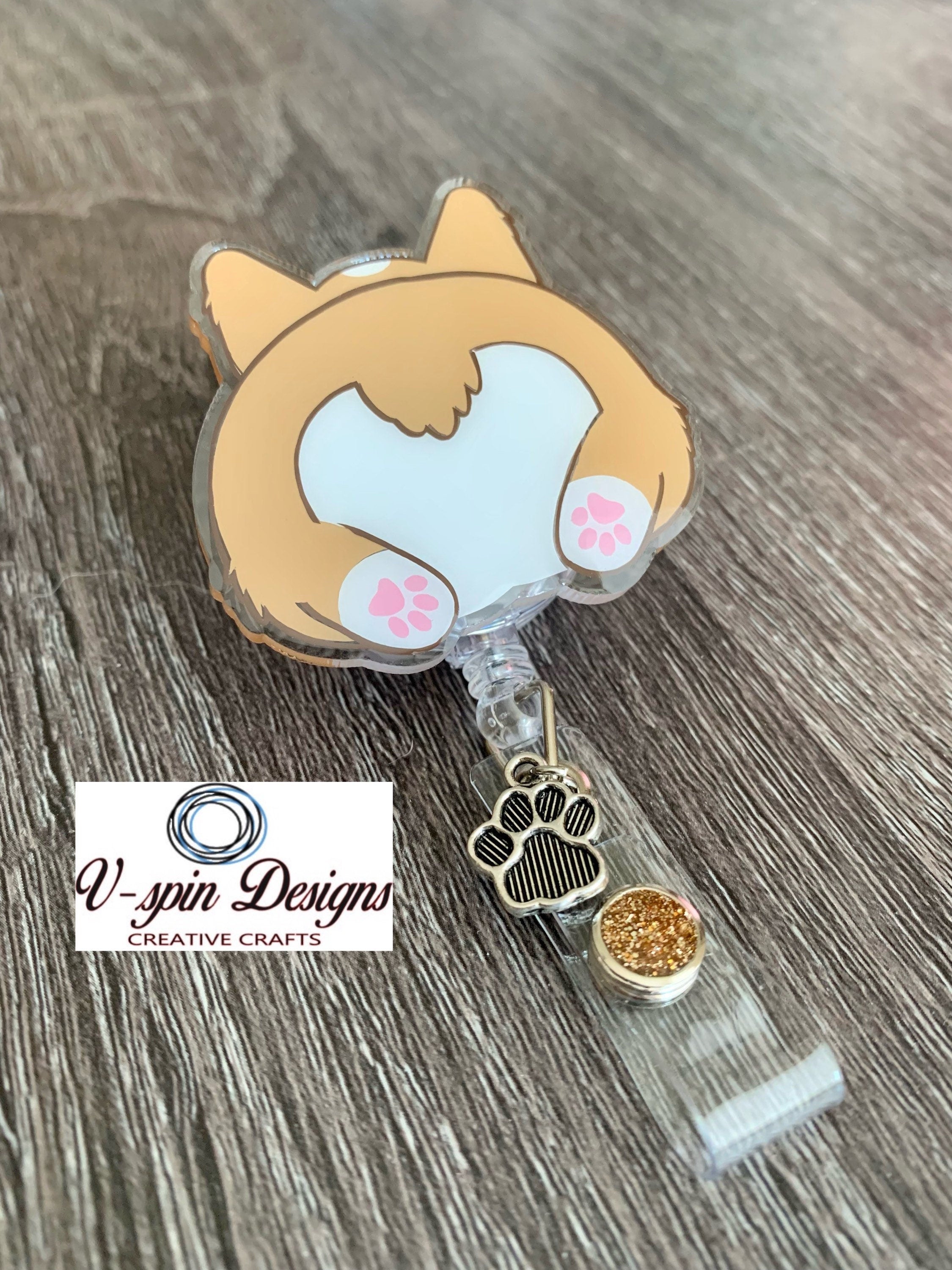Corgi Butt Badge Reel | Retractable Acrylic ID Holder for Dog Lovers