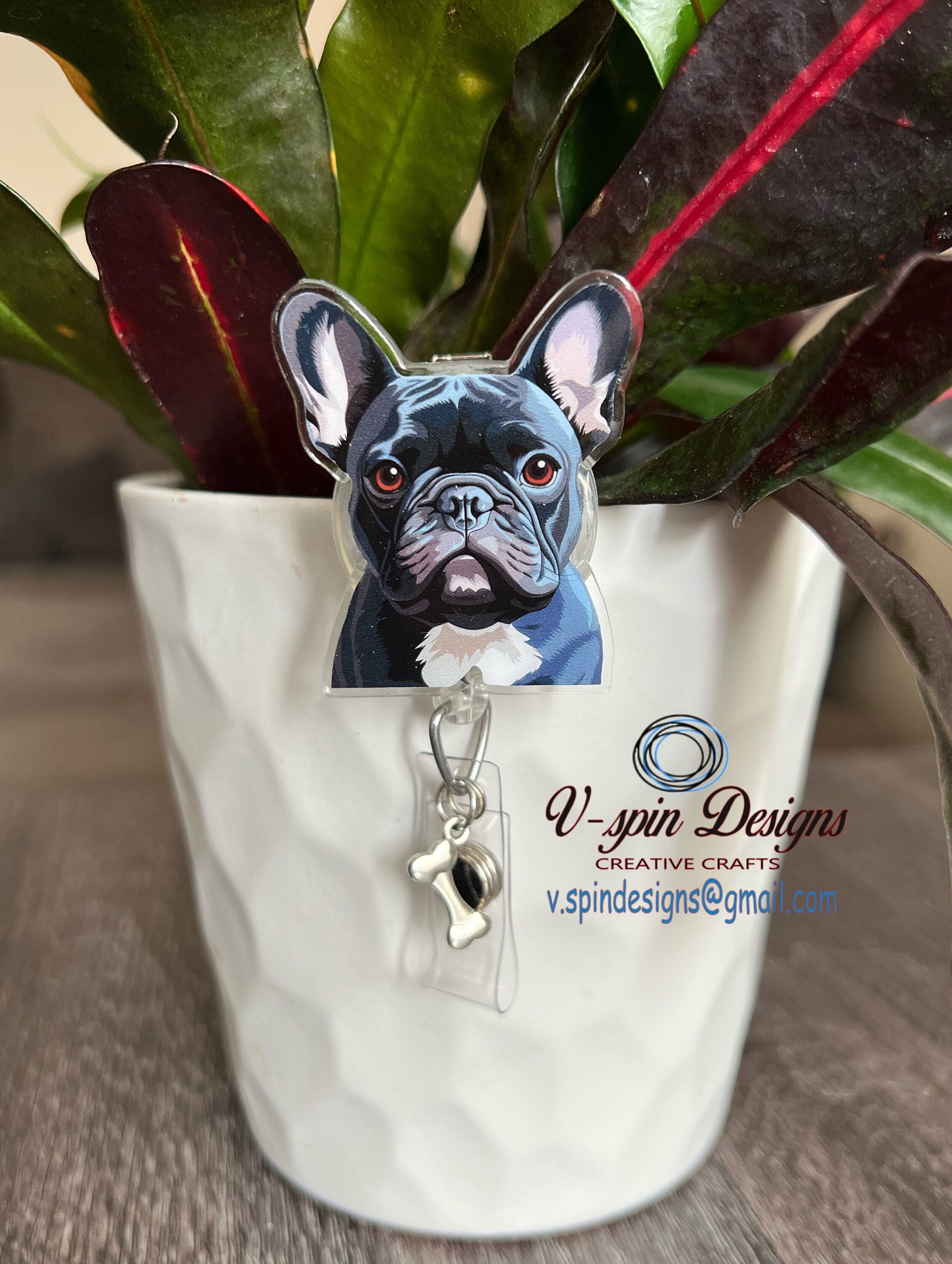 Black Baby Frenchie Badge reel/ID Holder/card holder/nurses/teachers/students/dog badge reels