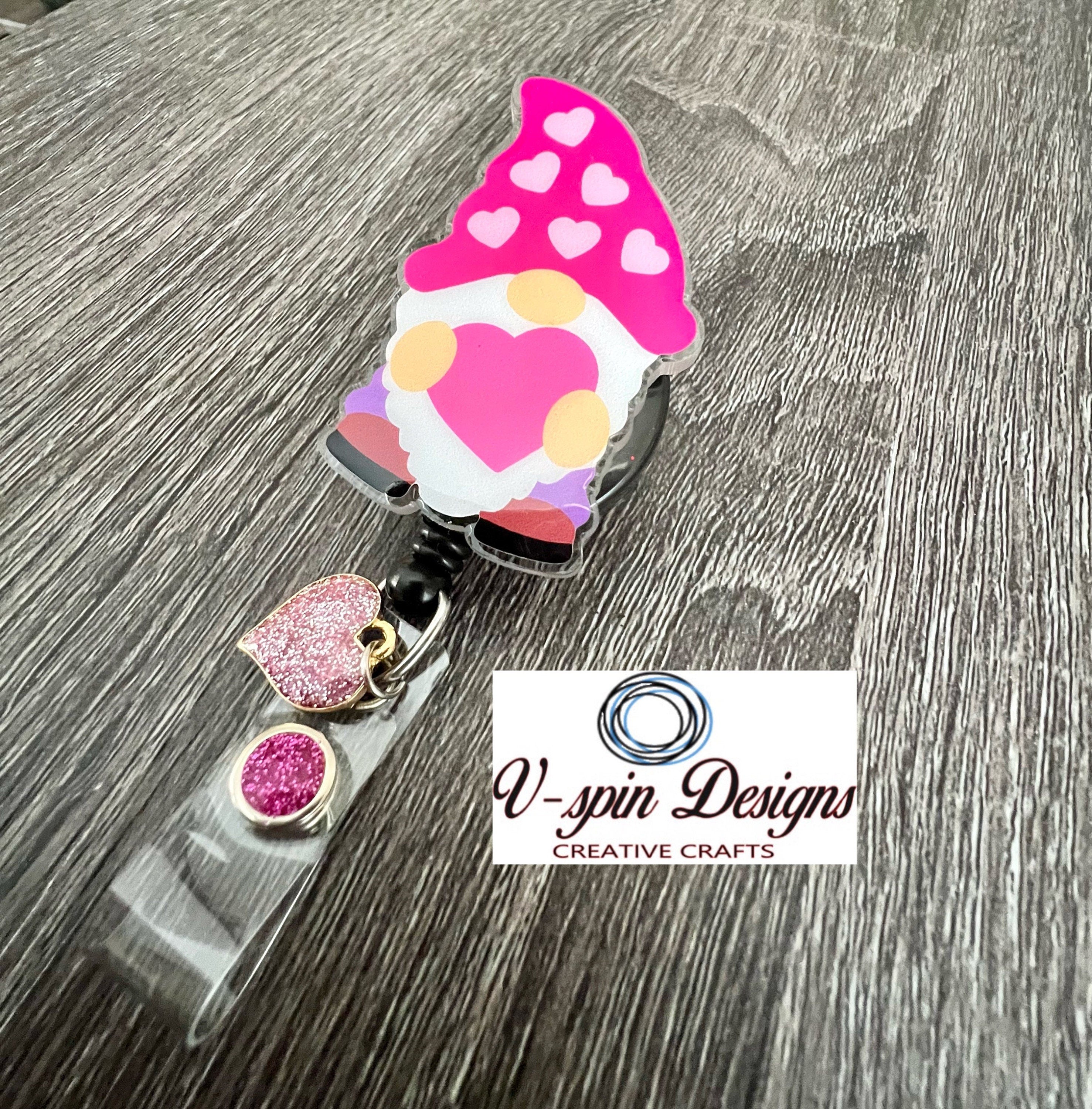 Gnome Valentine Heart Badge Reel | Retractable Acrylic ID Holder