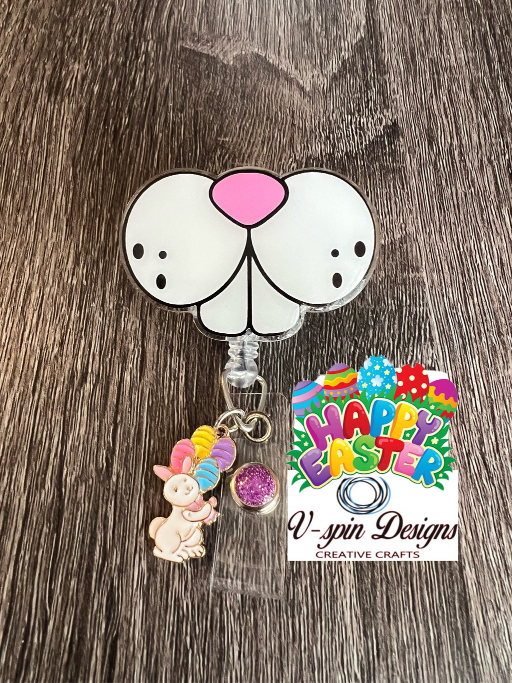 Bunny Nose Badge Reel | Easter Retractable Acrylic ID Holder