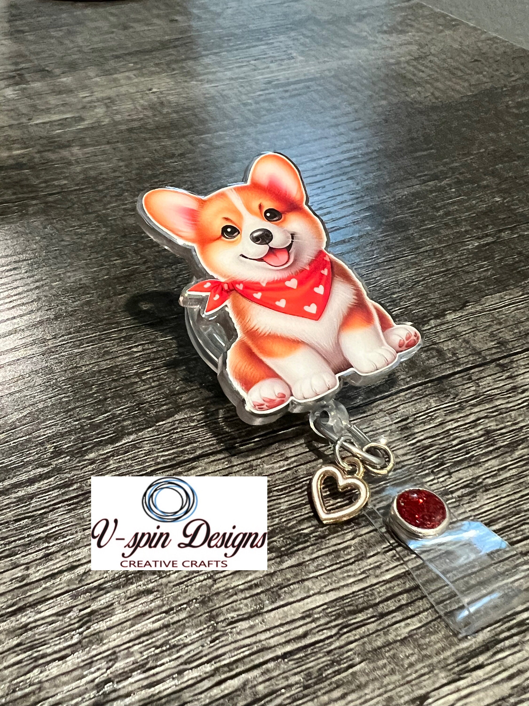 Valentine Corgi Badge Reel | Retractable Acrylic ID Holder