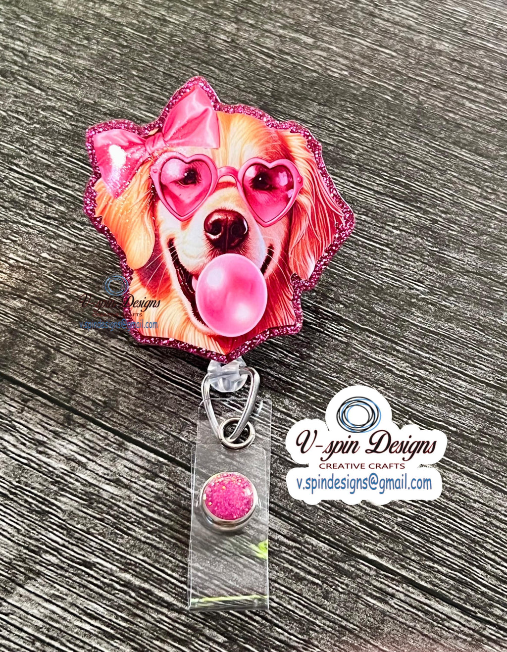 Girl Golden Retriever Bubblegum Badge Reel | Retractable Acrylic ID Holder