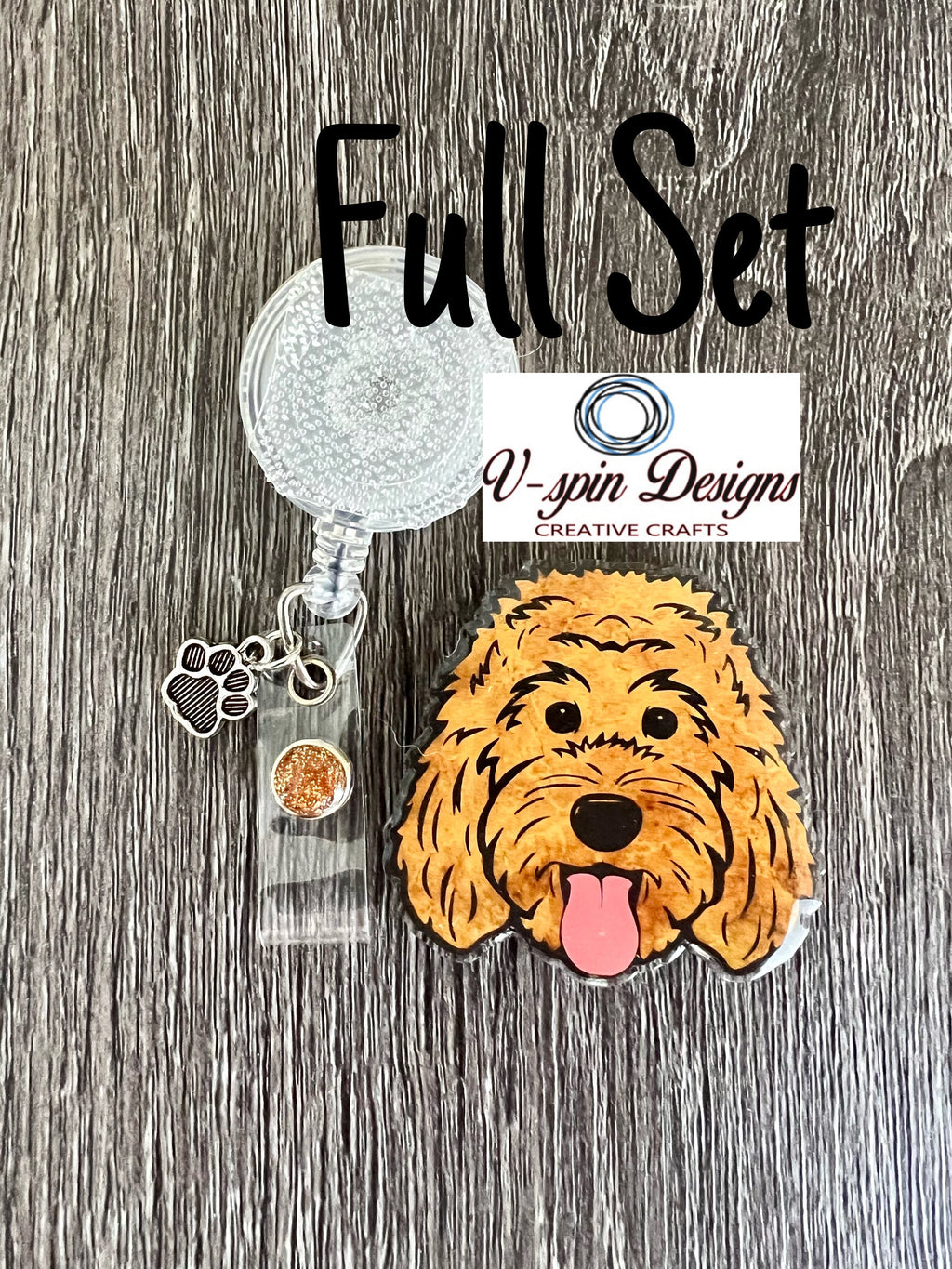 Golden Doodle Dog Badge Reel: Acrylic ID Holder with Paw Charm/dog badge reels/gift for nurses