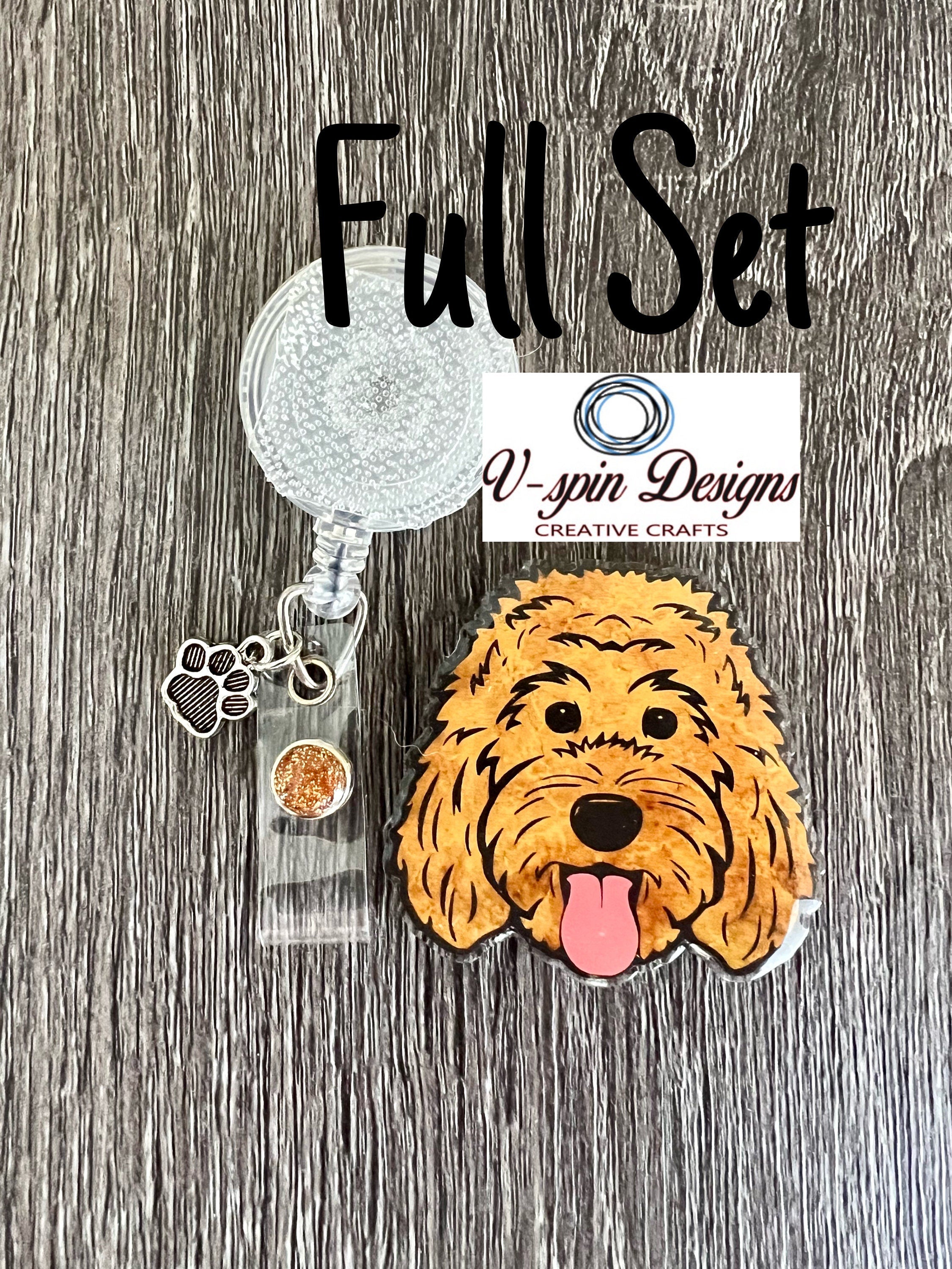 Golden Doodle Dog Badge Reel: Acrylic ID Holder with Paw Charm/dog badge reels/gift for nurses