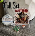 "You've Just Buttered Your Last Biscuit" Western Cat Badge Reel | Funny Retractable ID Holder