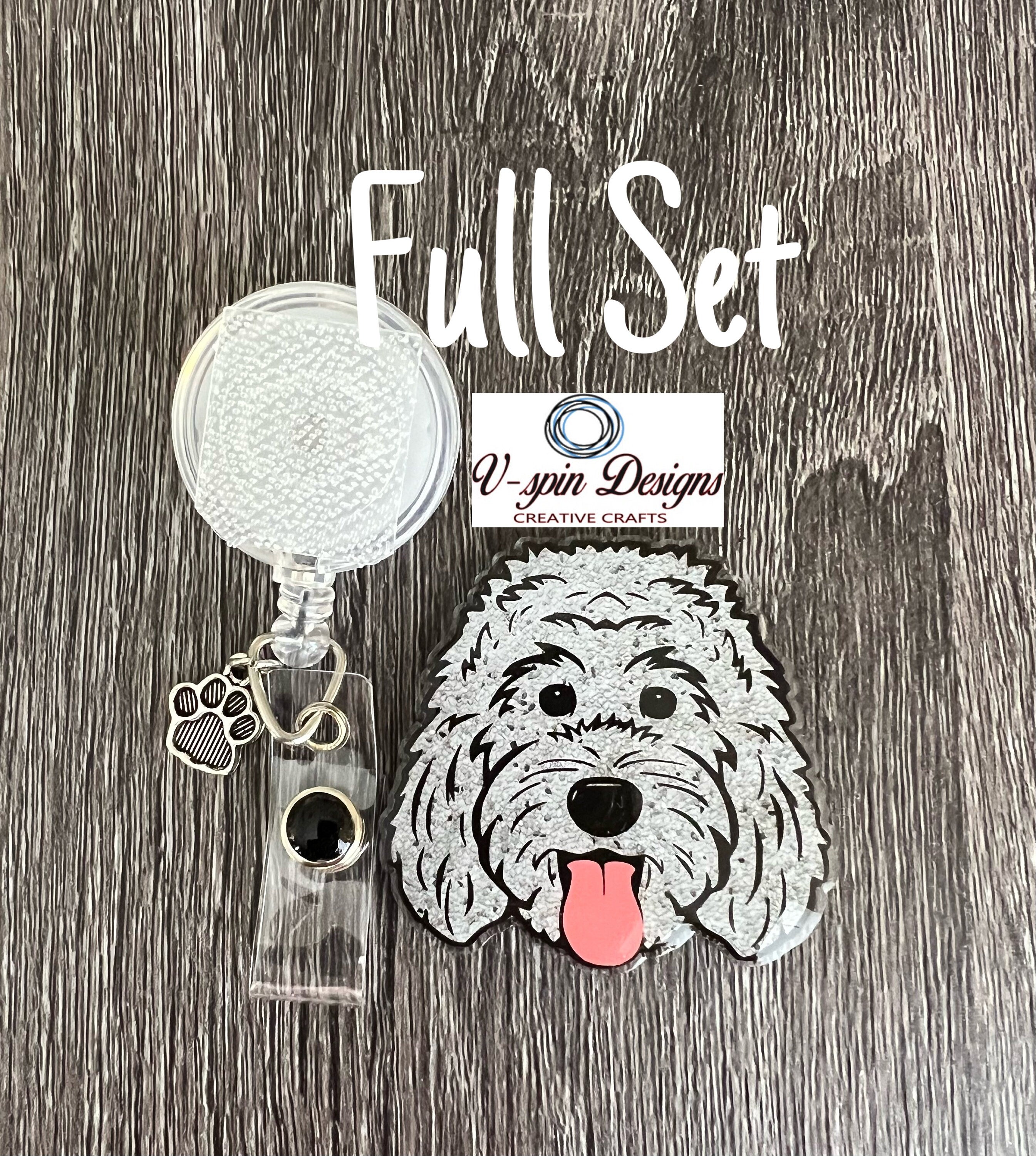 White Doodle Dog Badge Reel | Retractable Acrylic ID Holder for Dog Lovers