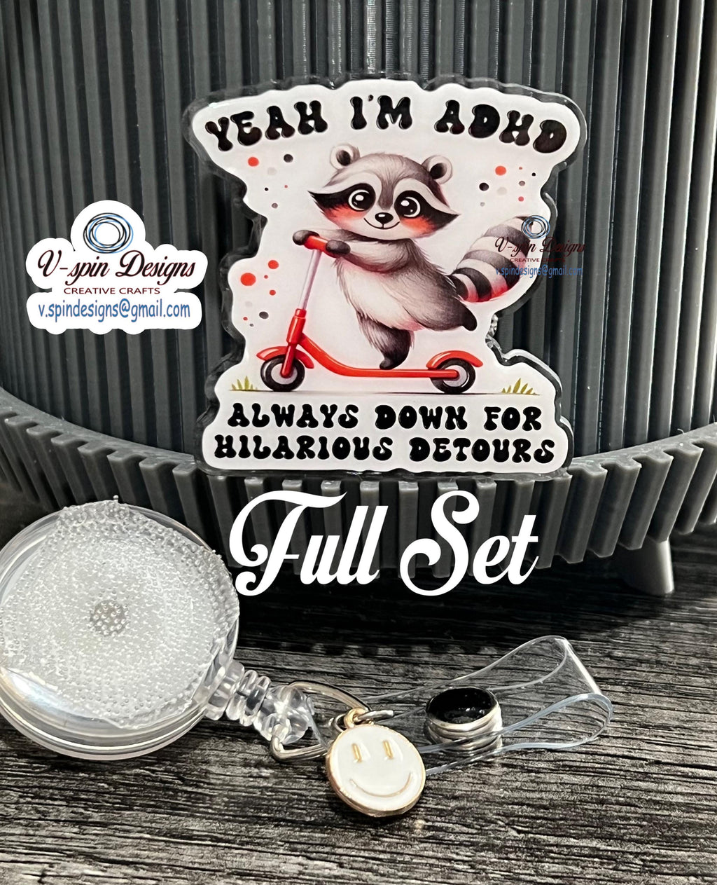 Funny ADHD Racoon Badge Reel: Retractable ID Holder
