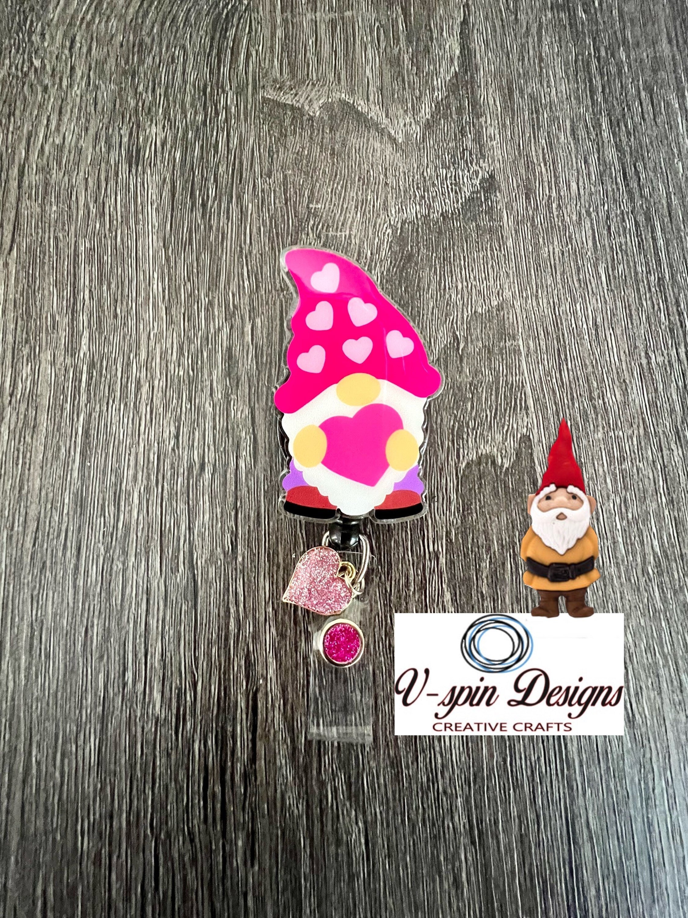 Gnome Valentine Heart Badge Reel | Retractable Acrylic ID Holder