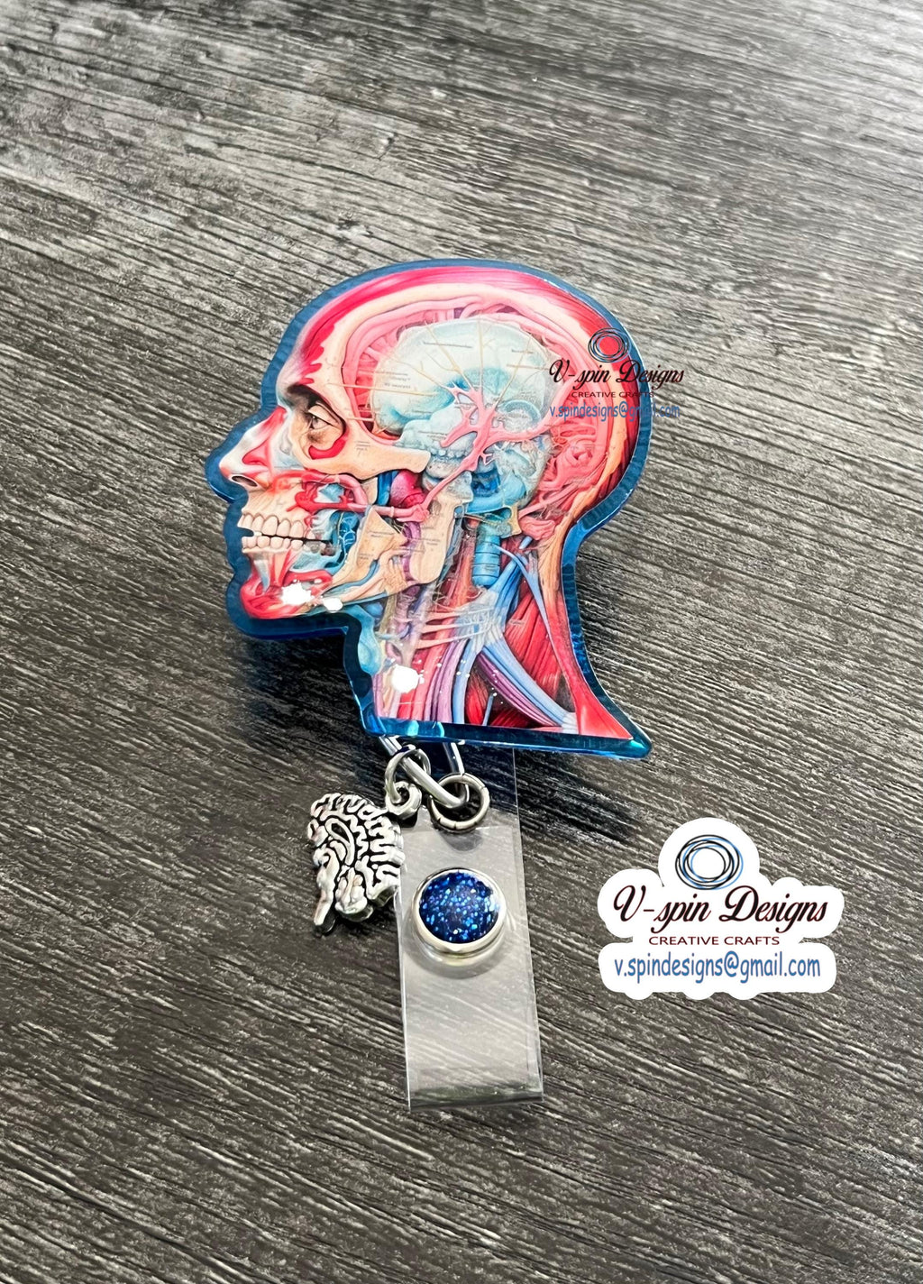 Anatomical Head Badge Reel | Retractable Acrylic ID Holder for Medical Students