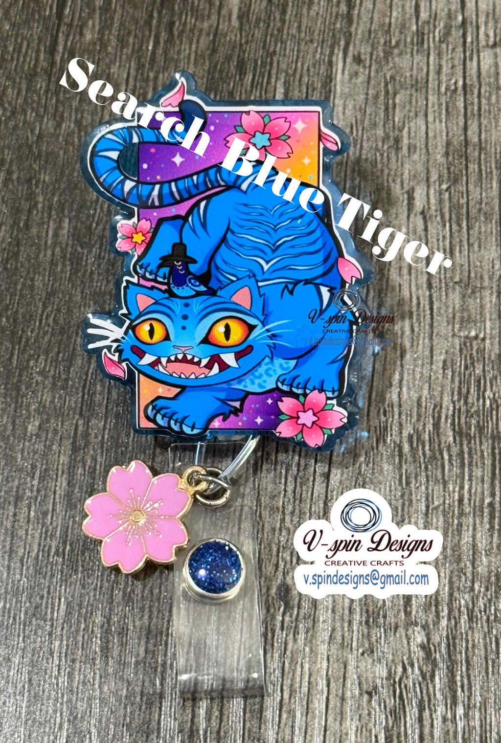 Cute Blue Tiger Badge Reel | Retractable Acrylic ID Holder