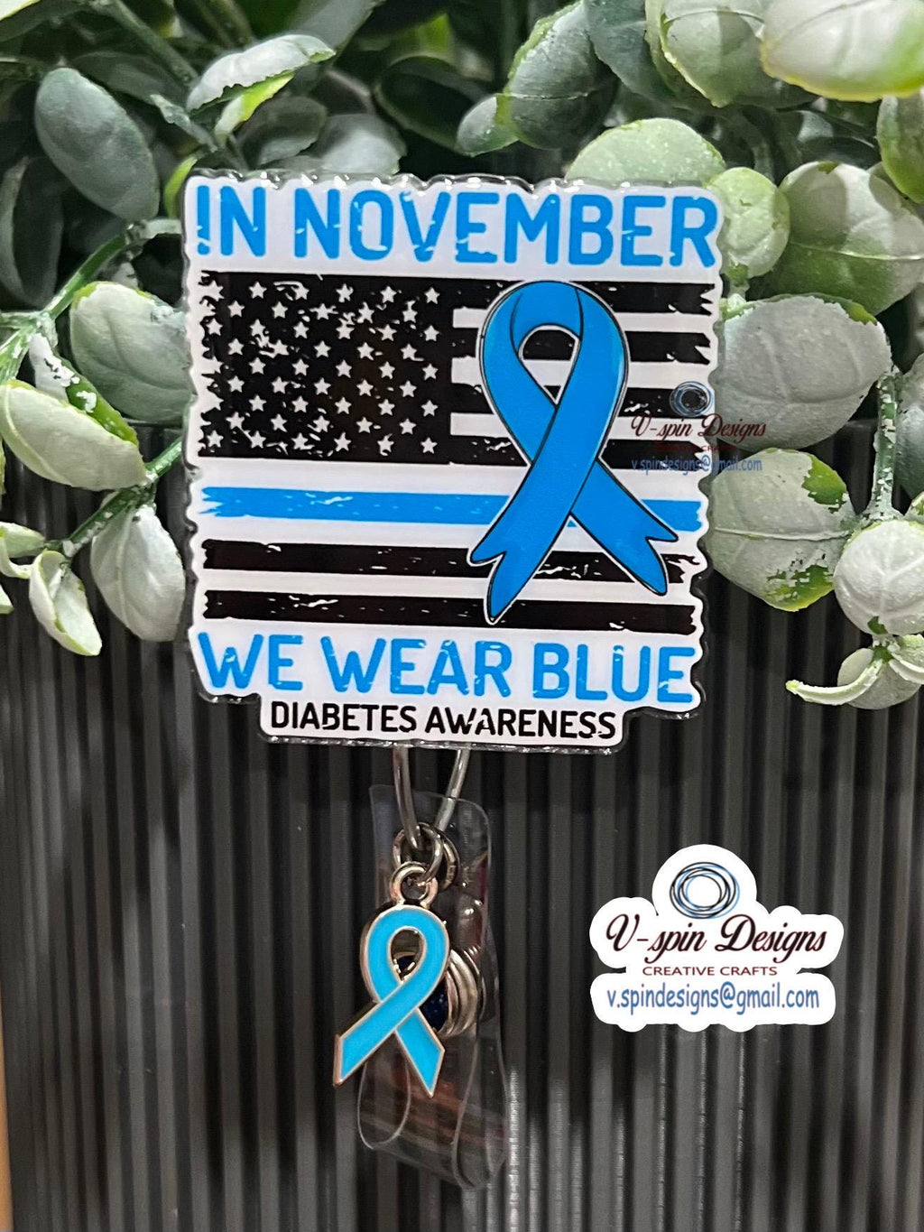 Diabetes Awareness Badge Reel | "In November We Wear Blue" Retractable ID Holder