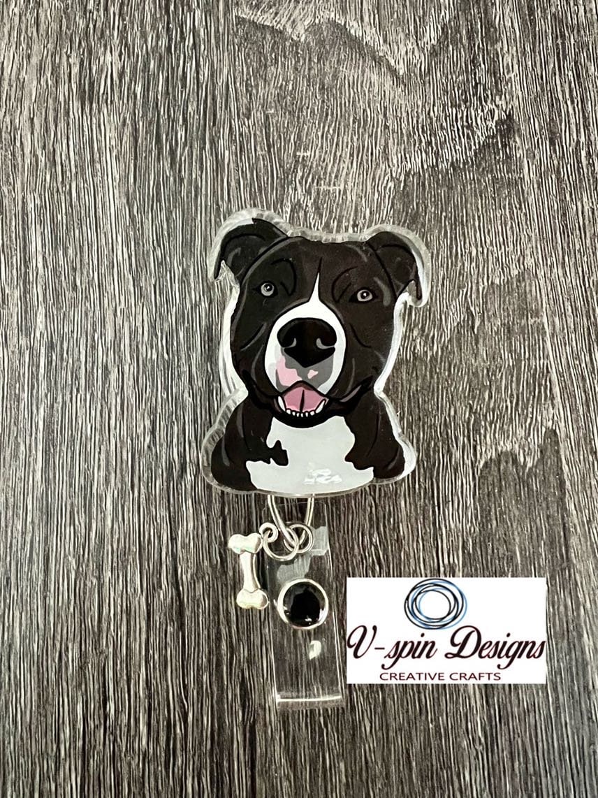Pitbull Dog Badge Reel | Retractable Acrylic ID Holder for Dog Lovers