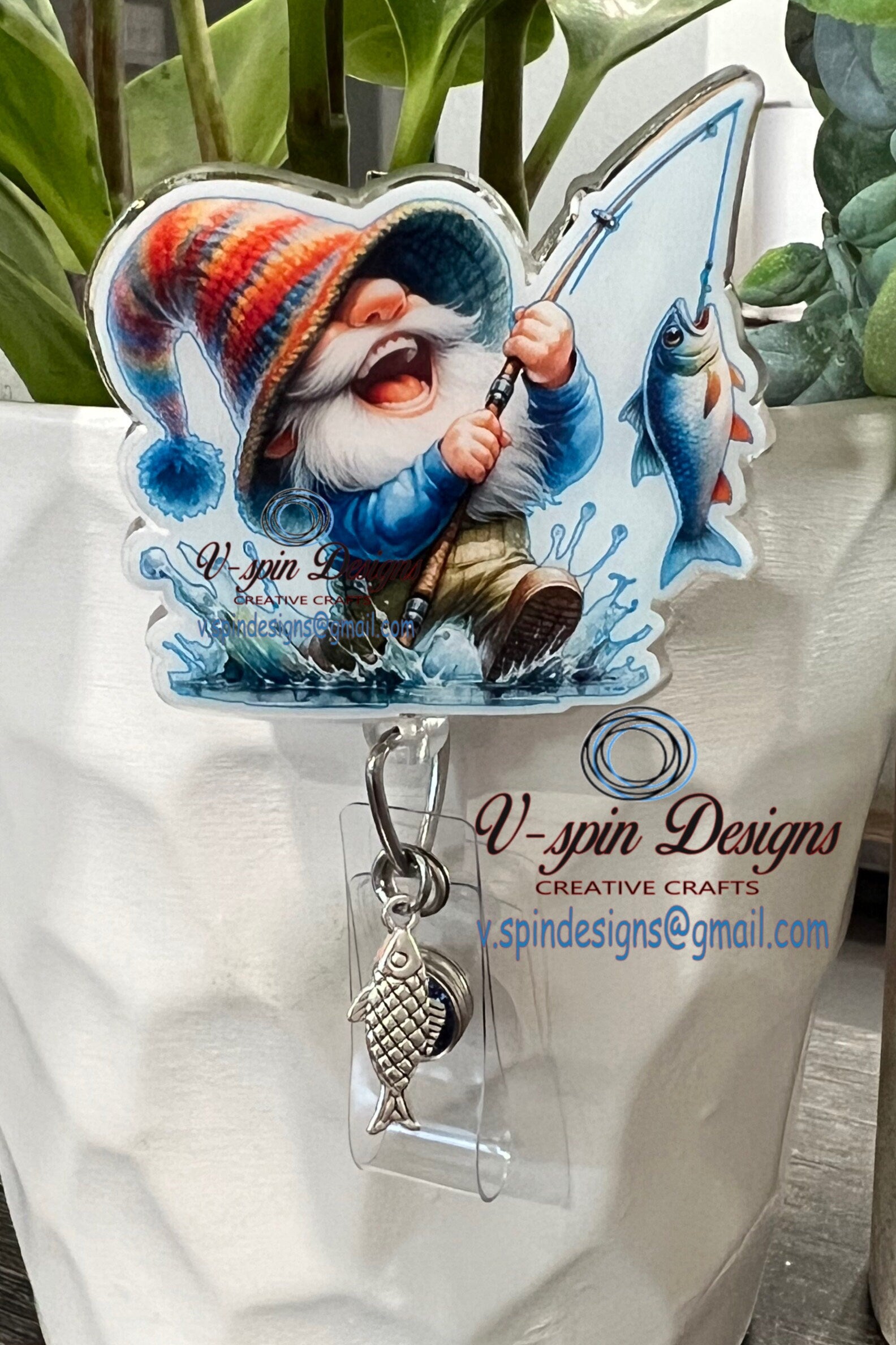Fishing Gnome badge reel/ID Holder/nurses/teachers/bass/fishing/outdoor badge reels