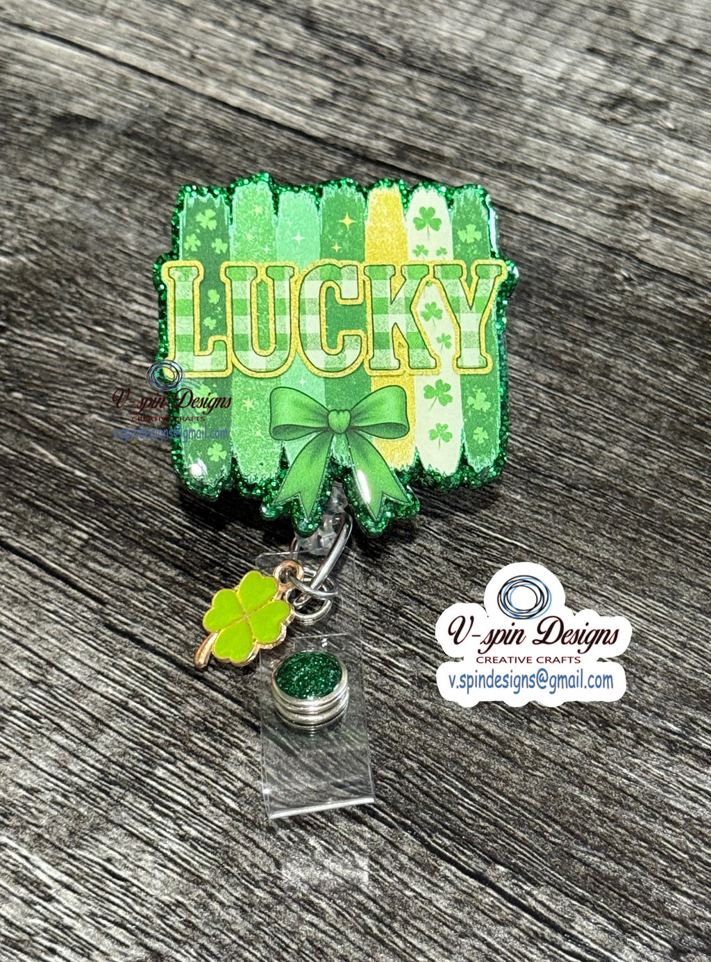 Lucky St. Patrick's Day Badge Reel: Green Glitter Retractable ID Holder
