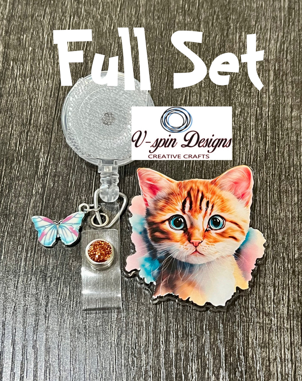 Orange Tabby Kitten Badge Reel | Retractable Acrylic ID Holder for Cat Lovers