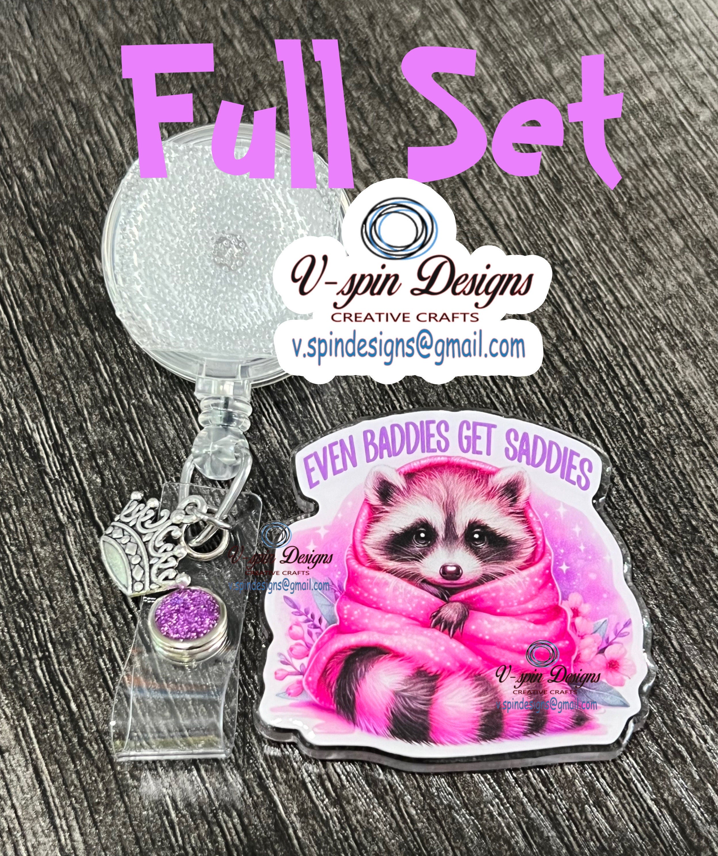 "Even Baddies Get Saddies" Raccoon Badge Reel | Inspirational Retractable ID Holder