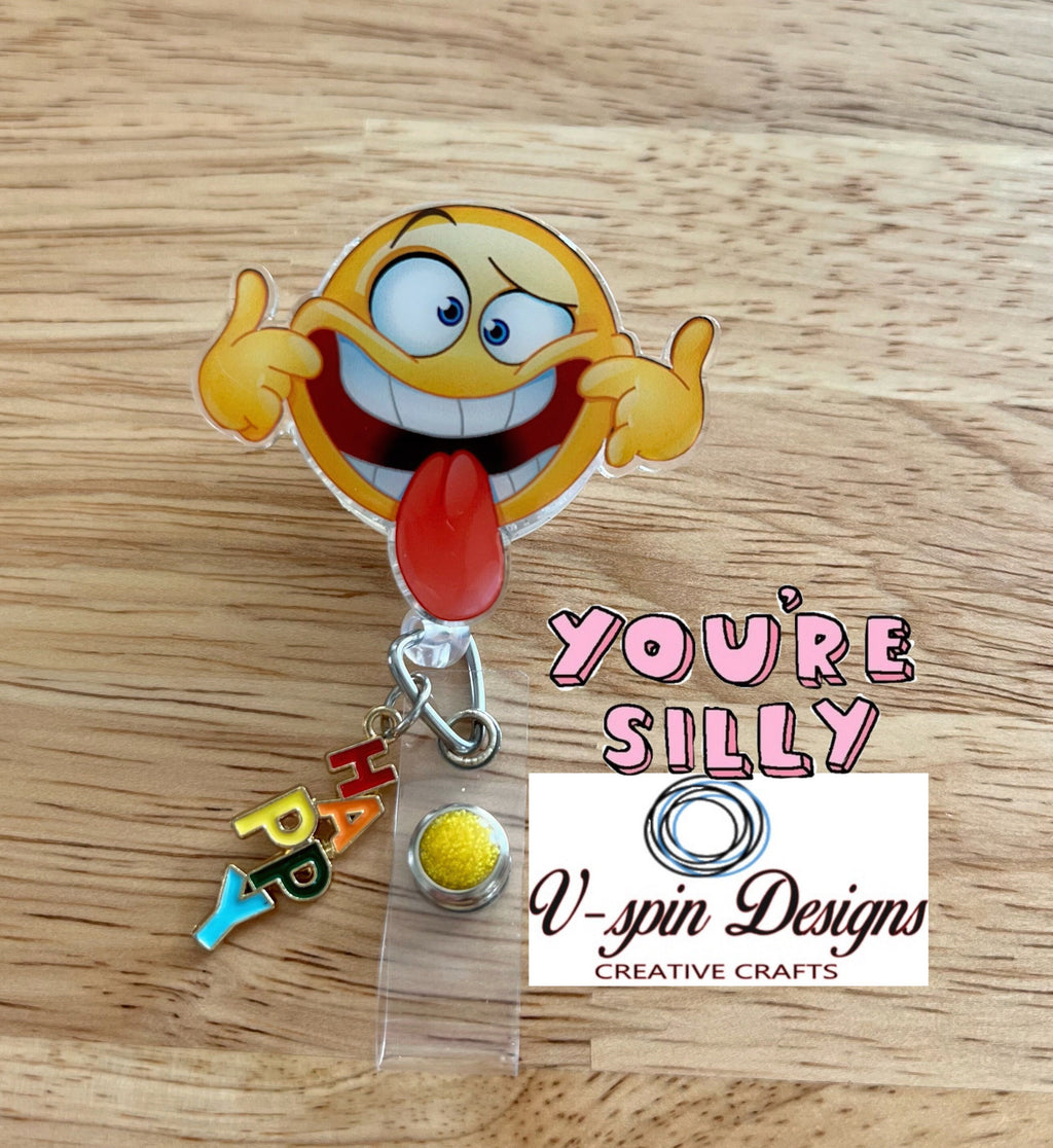 Funny Emoji Tongue Out Badge Reel: Acrylic Retractable ID Holder